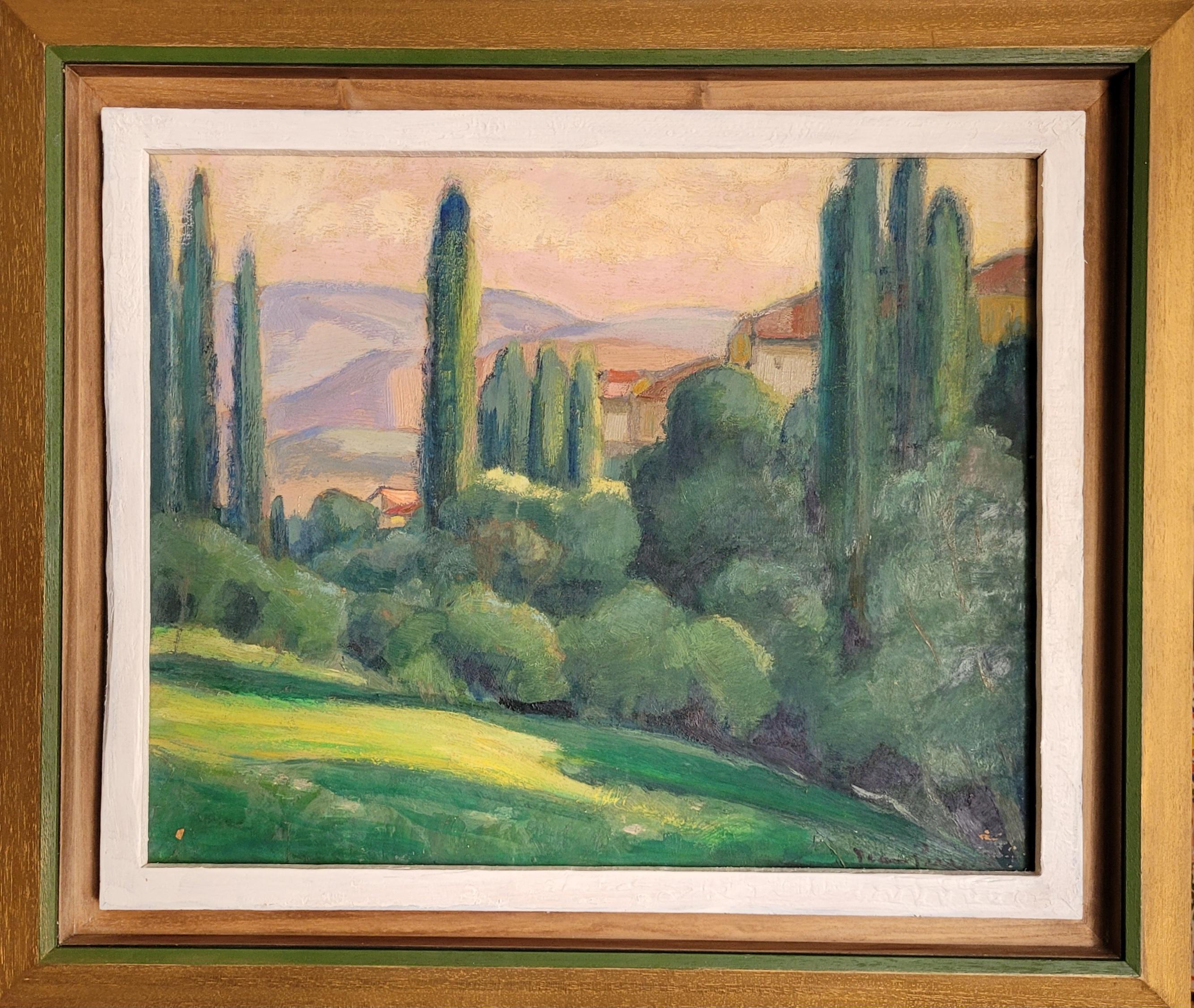 Pintura al óleo sobre lienzo firmada vintage, paisaje del siglo XX