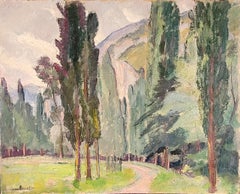 Provençal Landscape with Cypress Trees. Oil on Board. 44cm x 54.5cm.