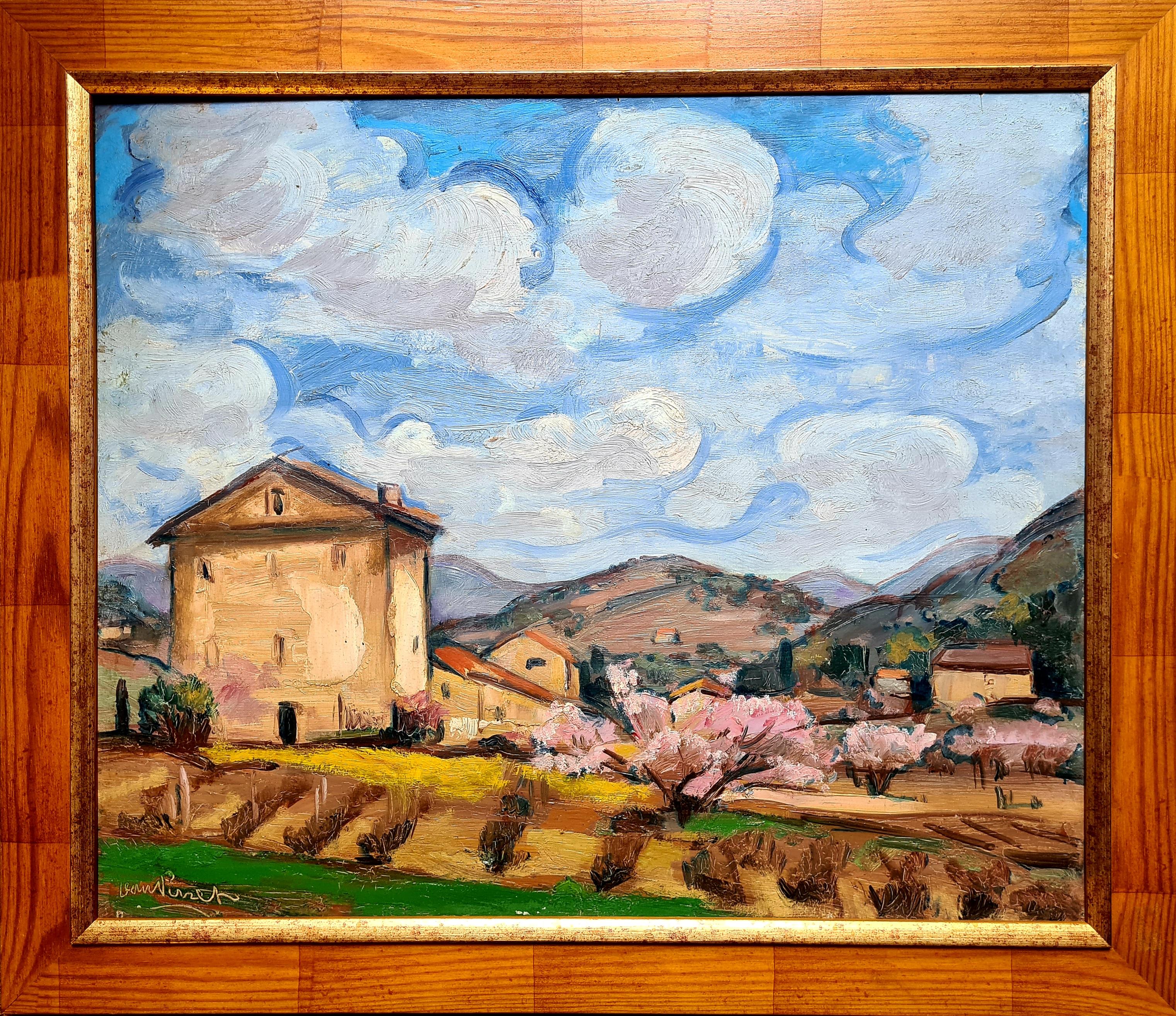 Jean Perret Landscape Painting - Provençal Landscape Oil on Board, Signed, 56x65 cm, Impressionistic