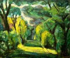 Sunny Wooded Glade, Mid Century Oil on Board Landscape, 54x64 cm