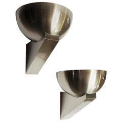 Jean Perzel Brushed Steel Art Deco Sconces