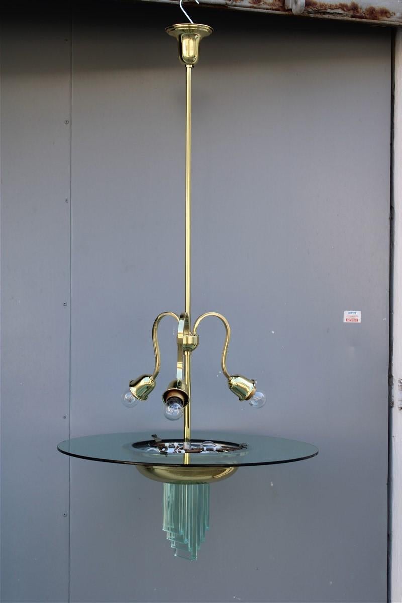 Jean Perzel French Mid-Century Chandelier Brass and Glass 1950s Gold Crystal For Sale 10