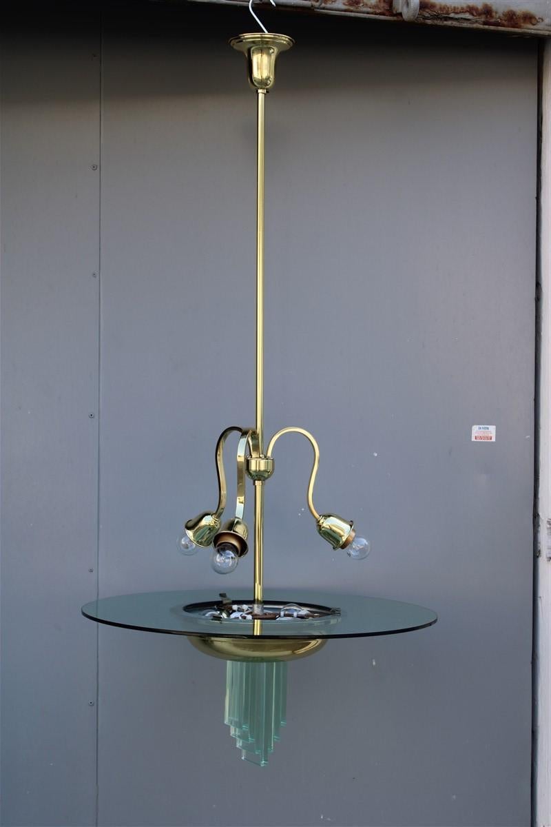 Jean Perzel Lampadario francese di metà secolo Ottone e vetro 1950s Cristallo dorato in vendita 11