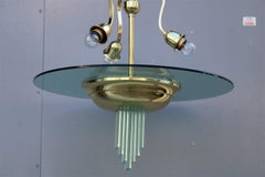 Jean Perzel French Mid-Century Chandelier Brass and Glass 1950s Gold Crystal