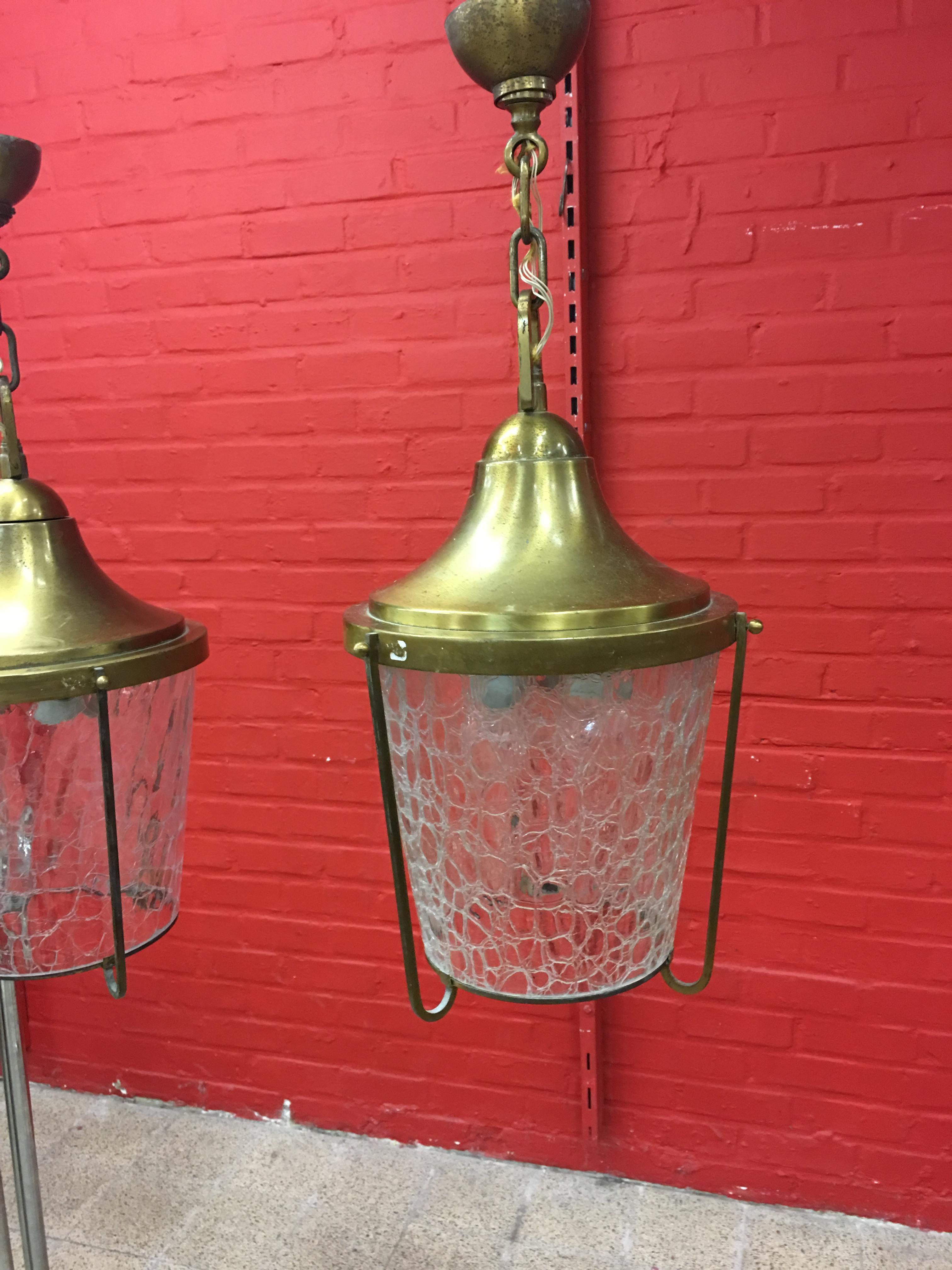French Jean Perzel, Lantern in Brass and Glass, circa 1960 For Sale