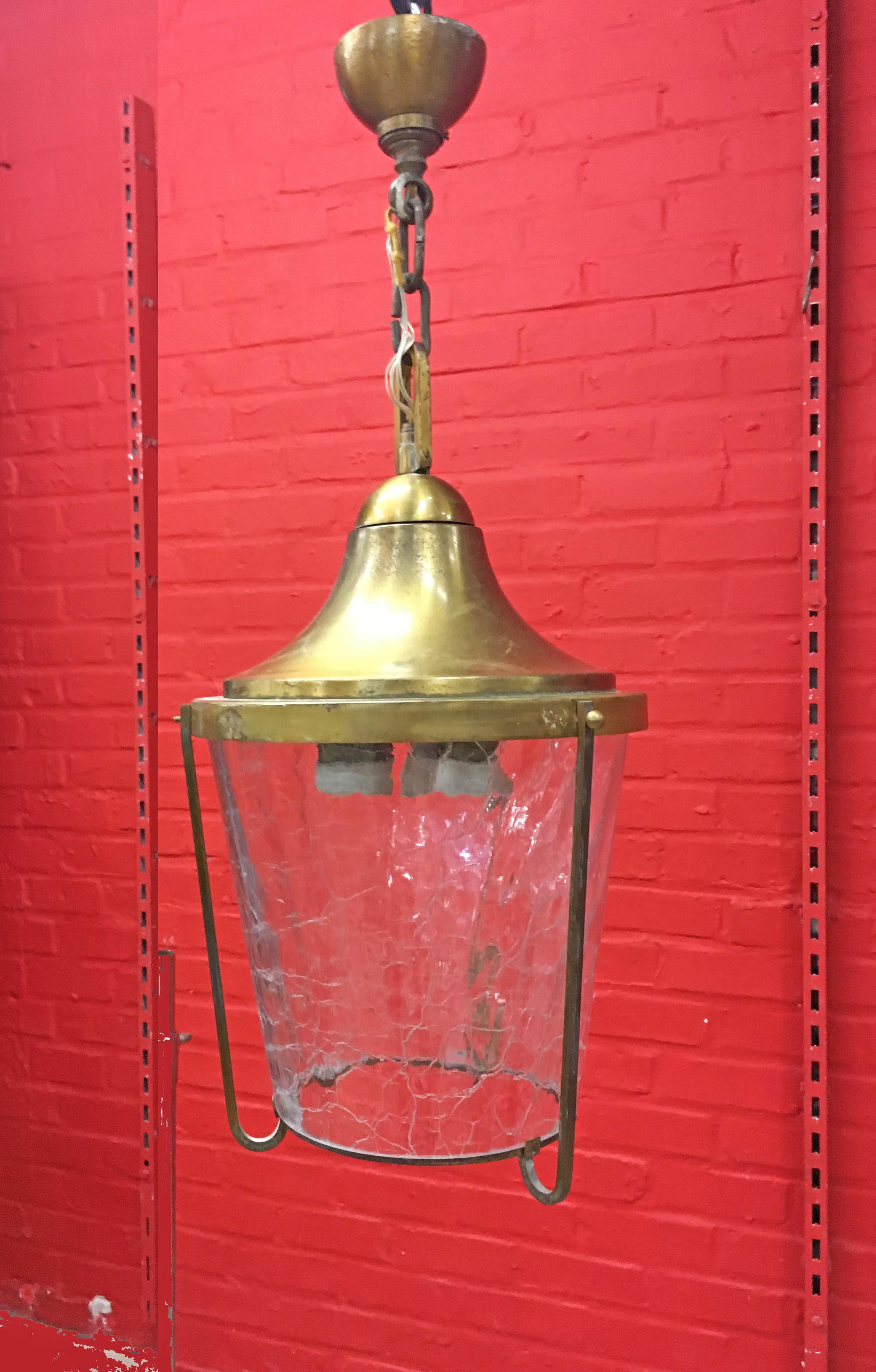 Mid-20th Century Jean Perzel, Lantern in Brass and Glass, circa 1960 For Sale
