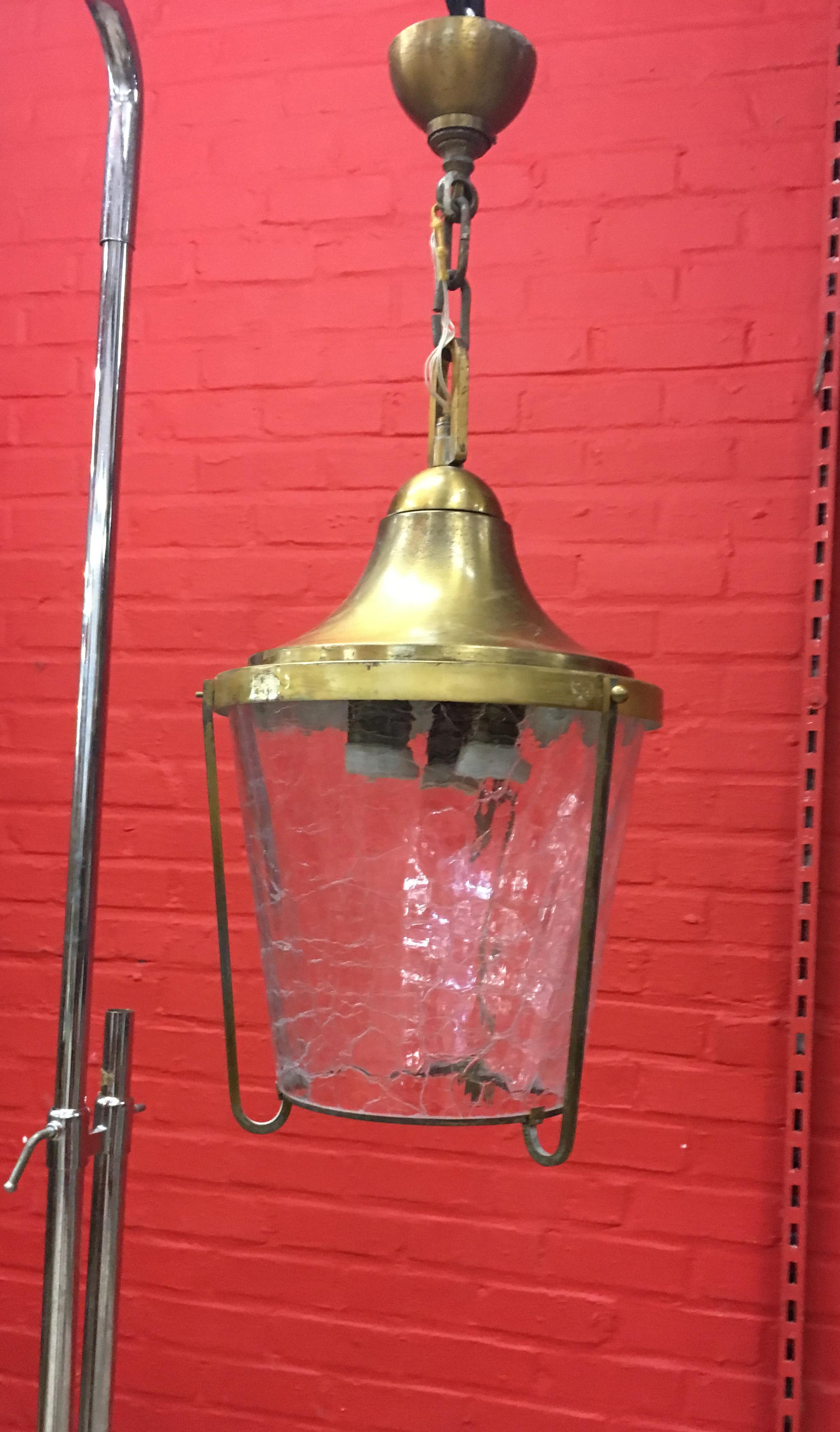 Jean Perzel, Lantern in Brass and Glass, circa 1960 For Sale 1