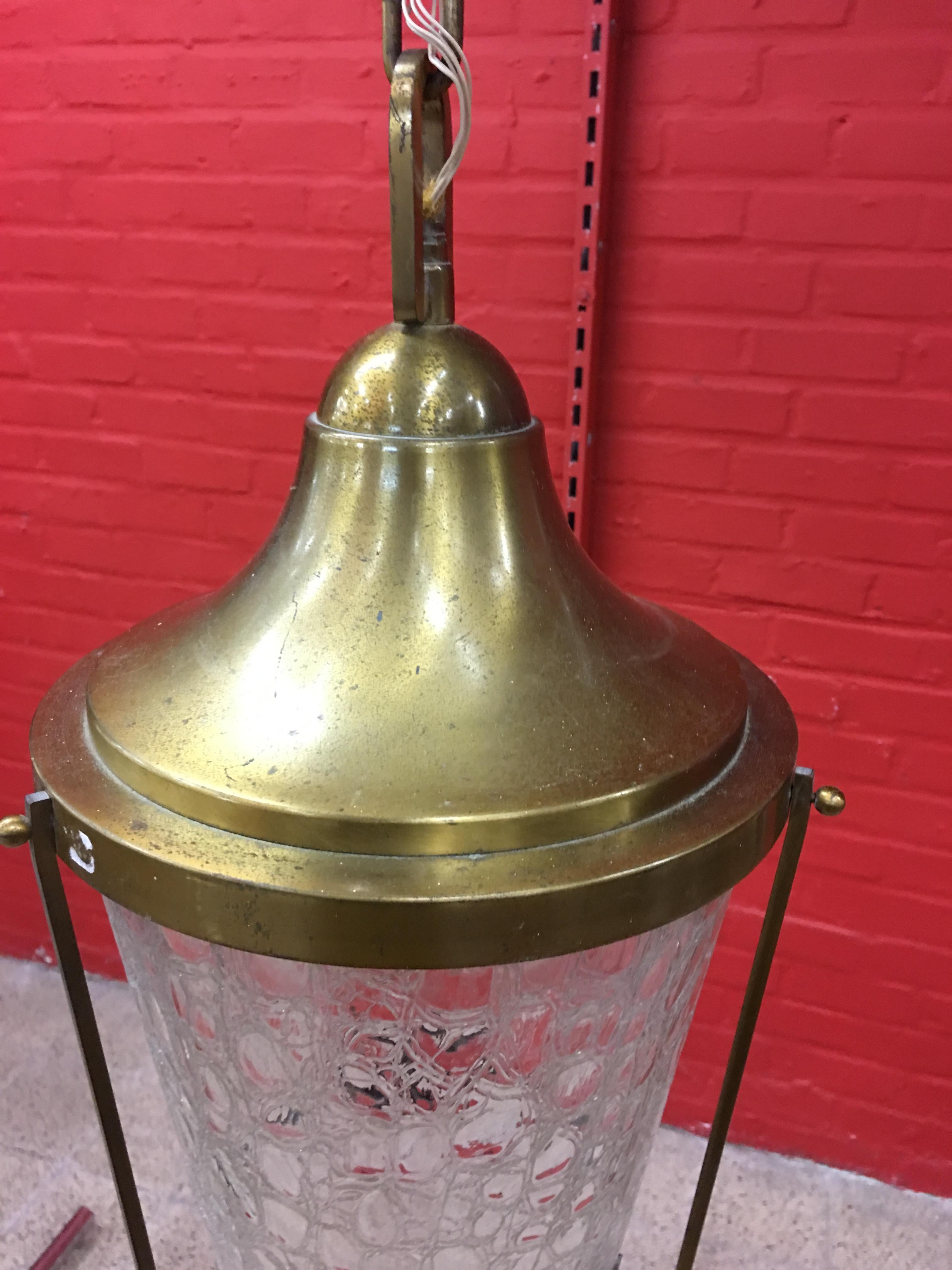 Jean Perzel, Lantern in Brass and Glass, circa 1960 For Sale 1