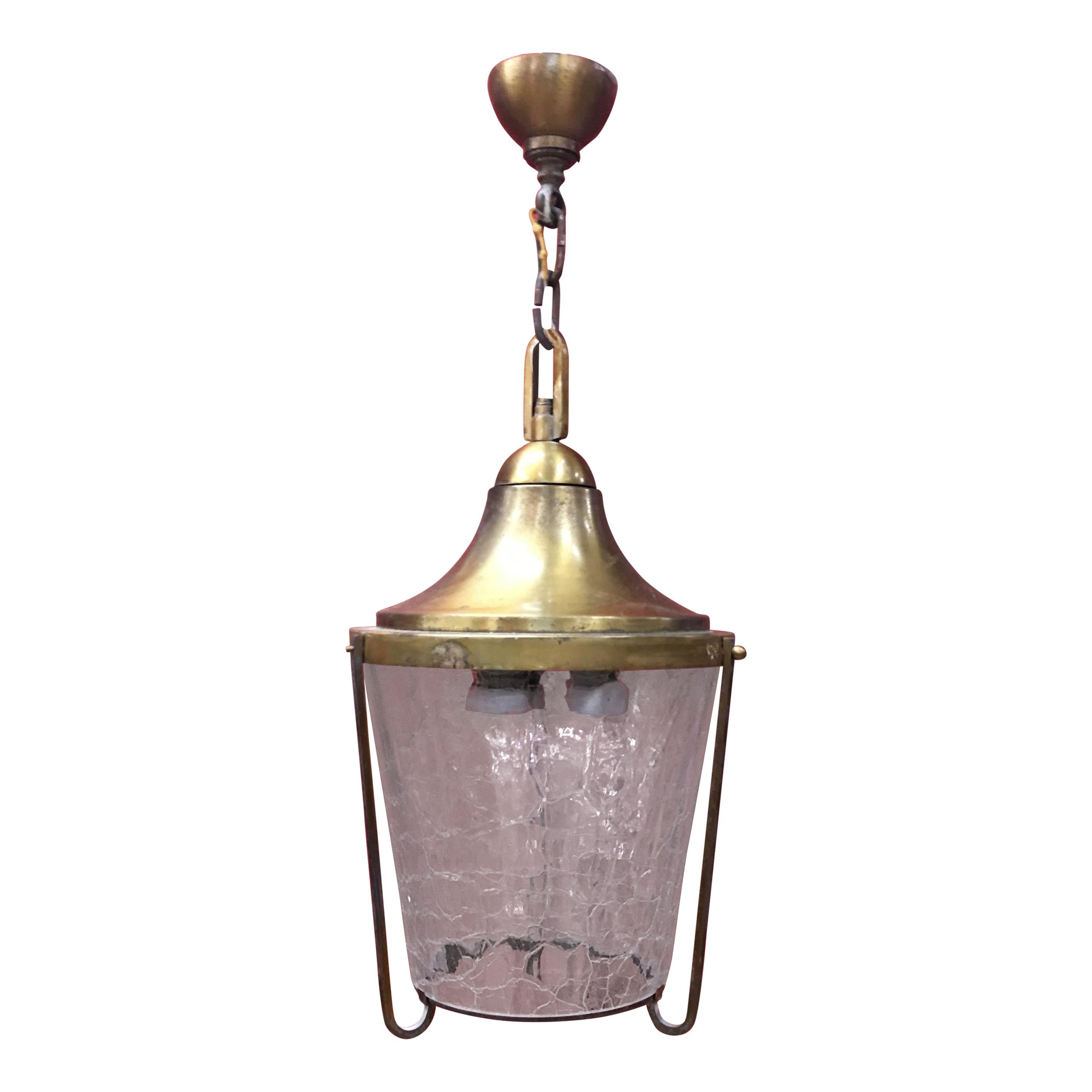 Jean Perzel, Lantern in Brass and Glass, circa 1960 For Sale