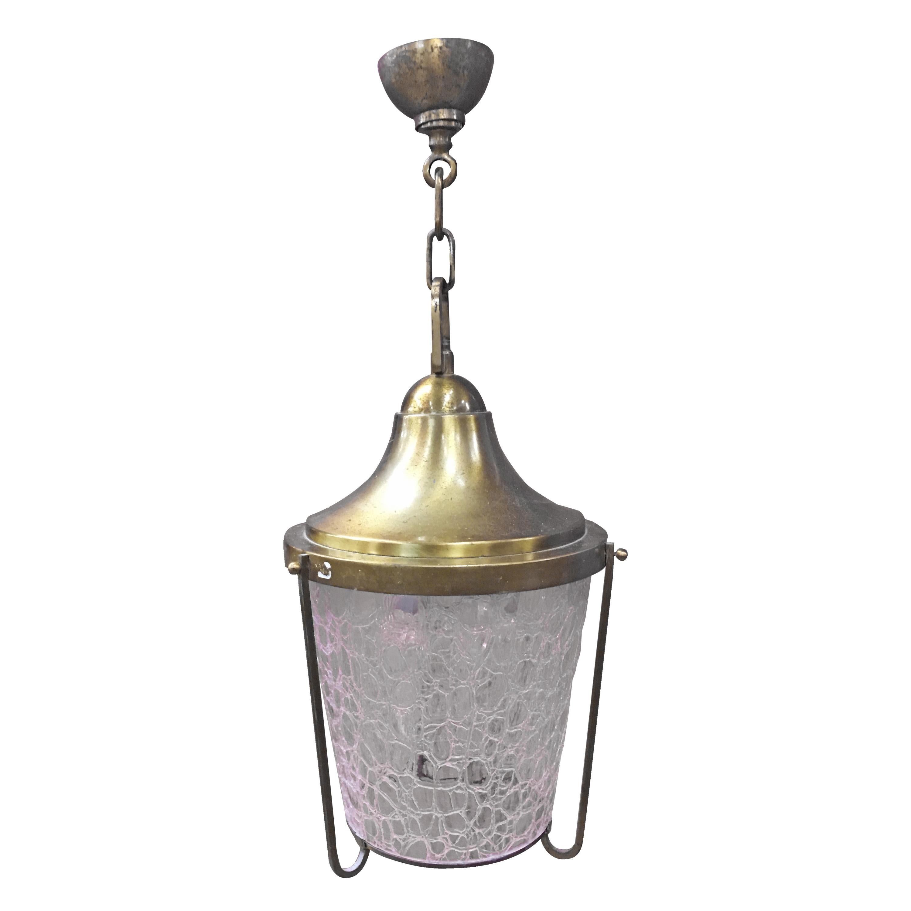 Jean Perzel, Lantern in Brass and Glass, circa 1960 For Sale