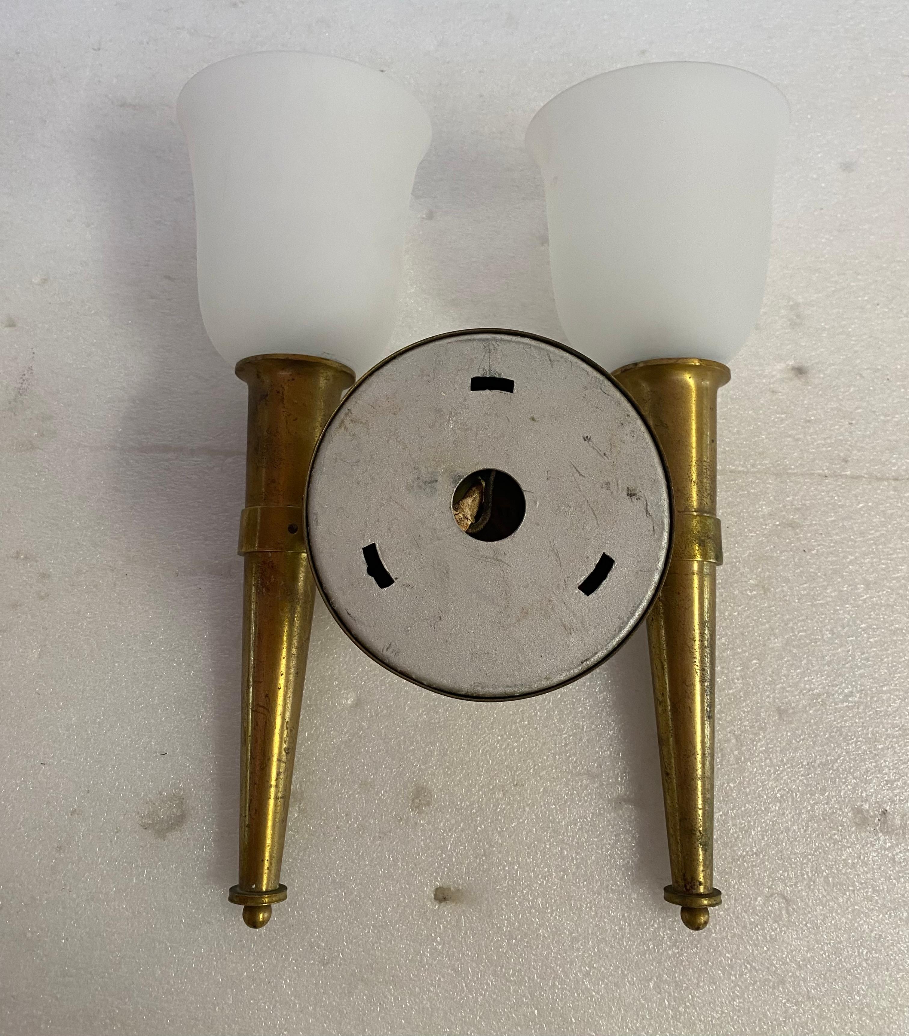 Art Deco Jean Perzel “model 909” Known As “flambeau”  1950' Signed Sconces Pair For Sale