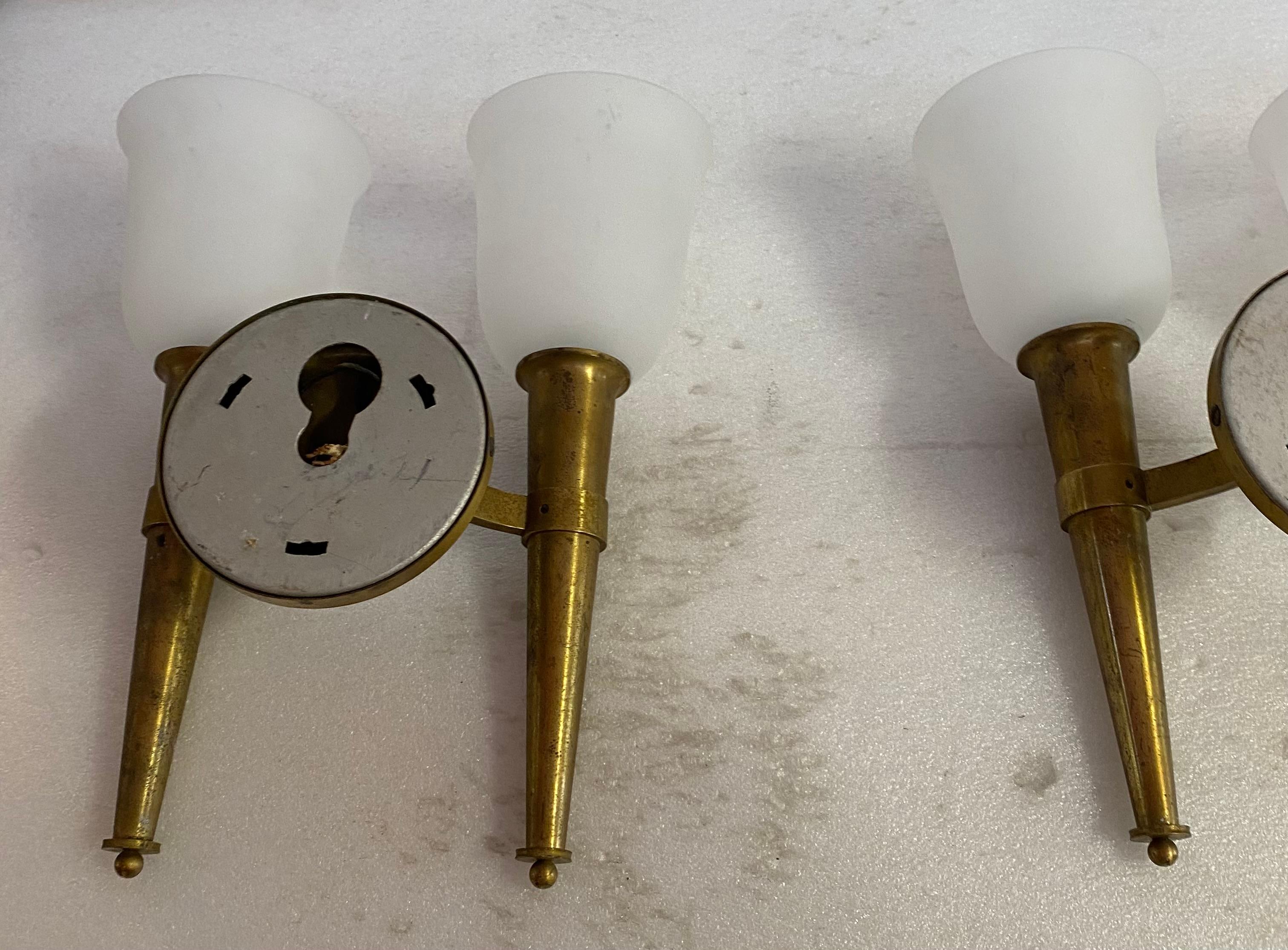 French Jean Perzel “model 909” Known As “flambeau”  1950' Signed Sconces Pair For Sale