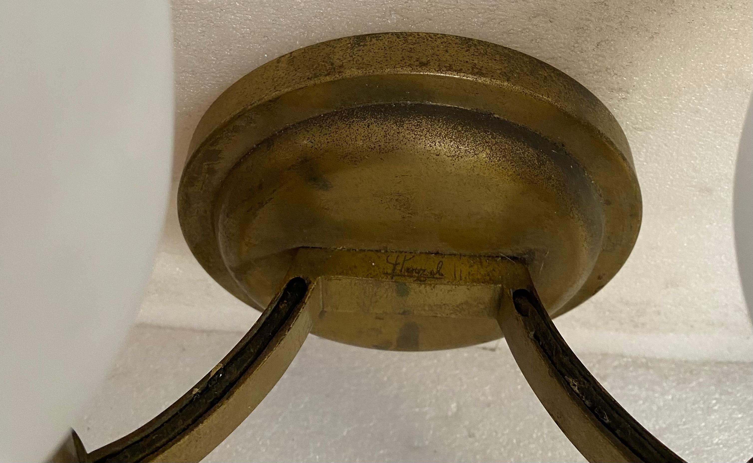 Jean Perzel “model 909” Known As “flambeau”  1950' Signed Sconces Pair In Fair Condition For Sale In Paris, FR