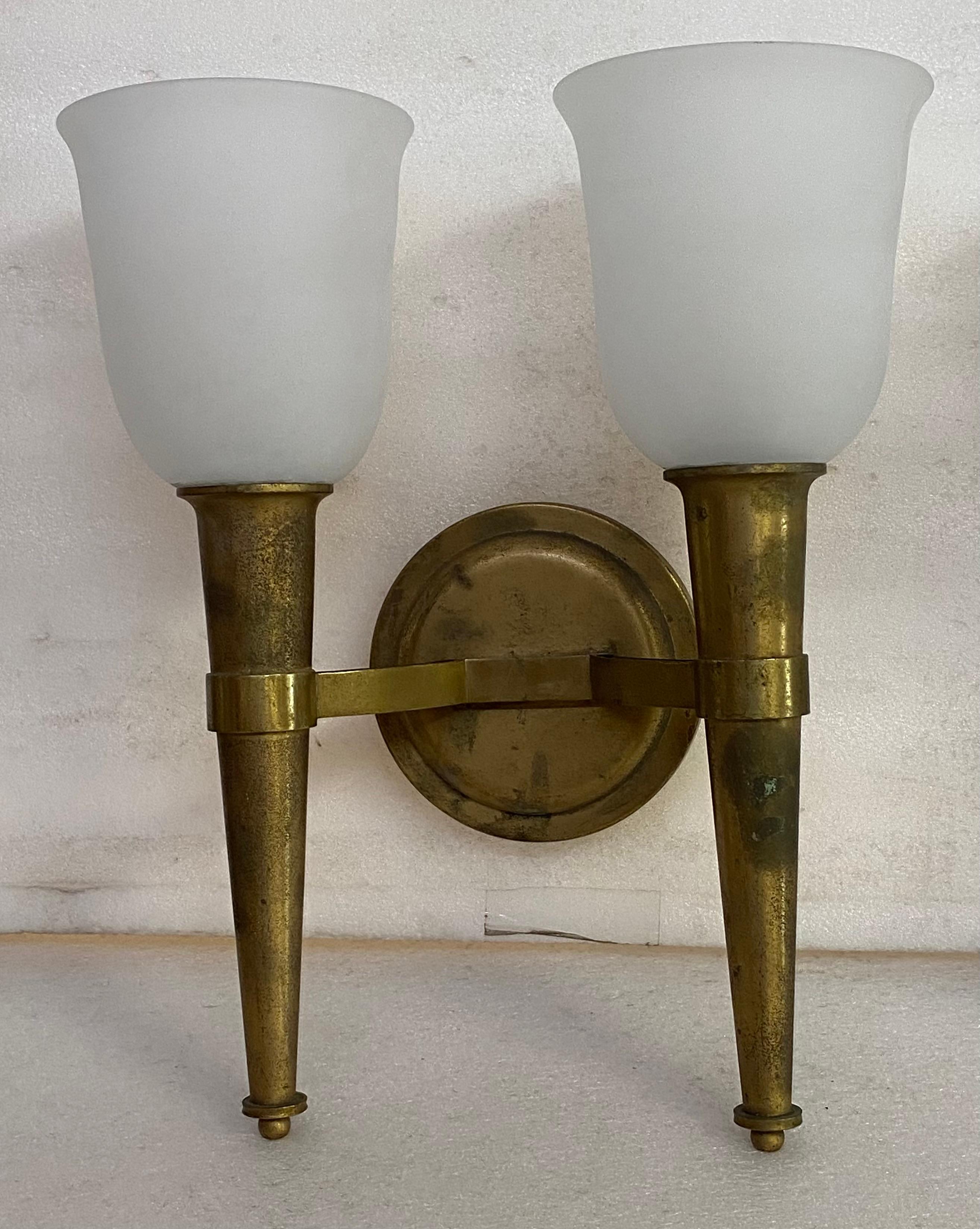 Jean Perzel “model 909” Known As “flambeau”  1950' Signed Sconces Pair For Sale 1