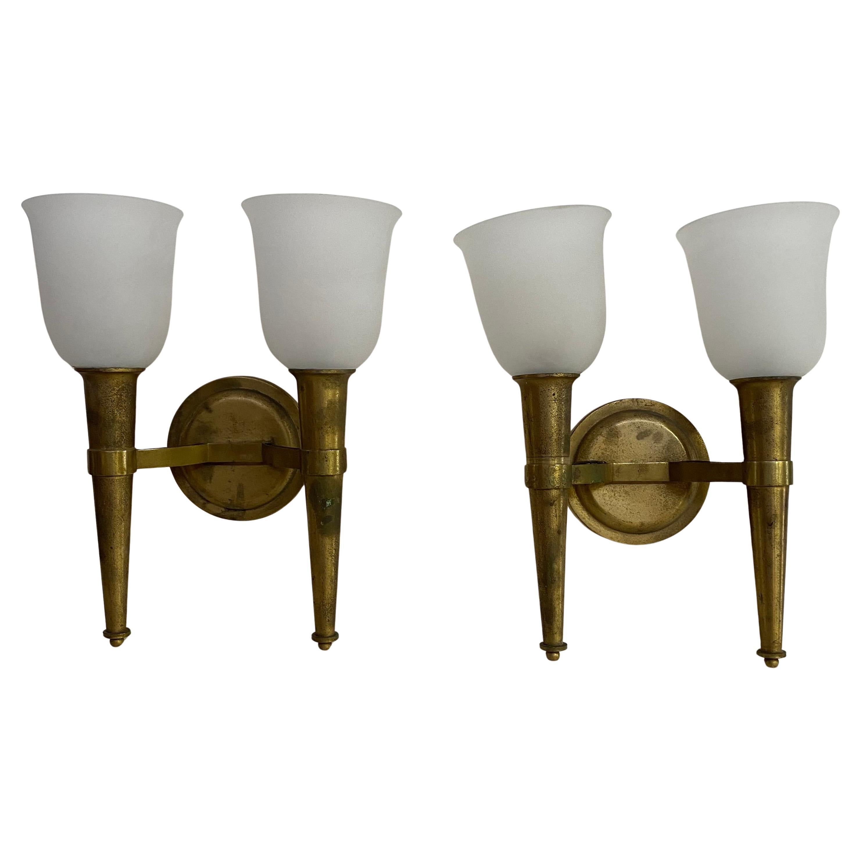 Jean Perzel “model 909” Known As “flambeau”  1950' Signed Sconces Pair For Sale