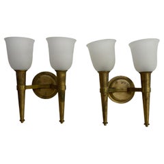 Vintage Jean Perzel “model 909” Known As “flambeau”  1950' Signed Sconces Pair