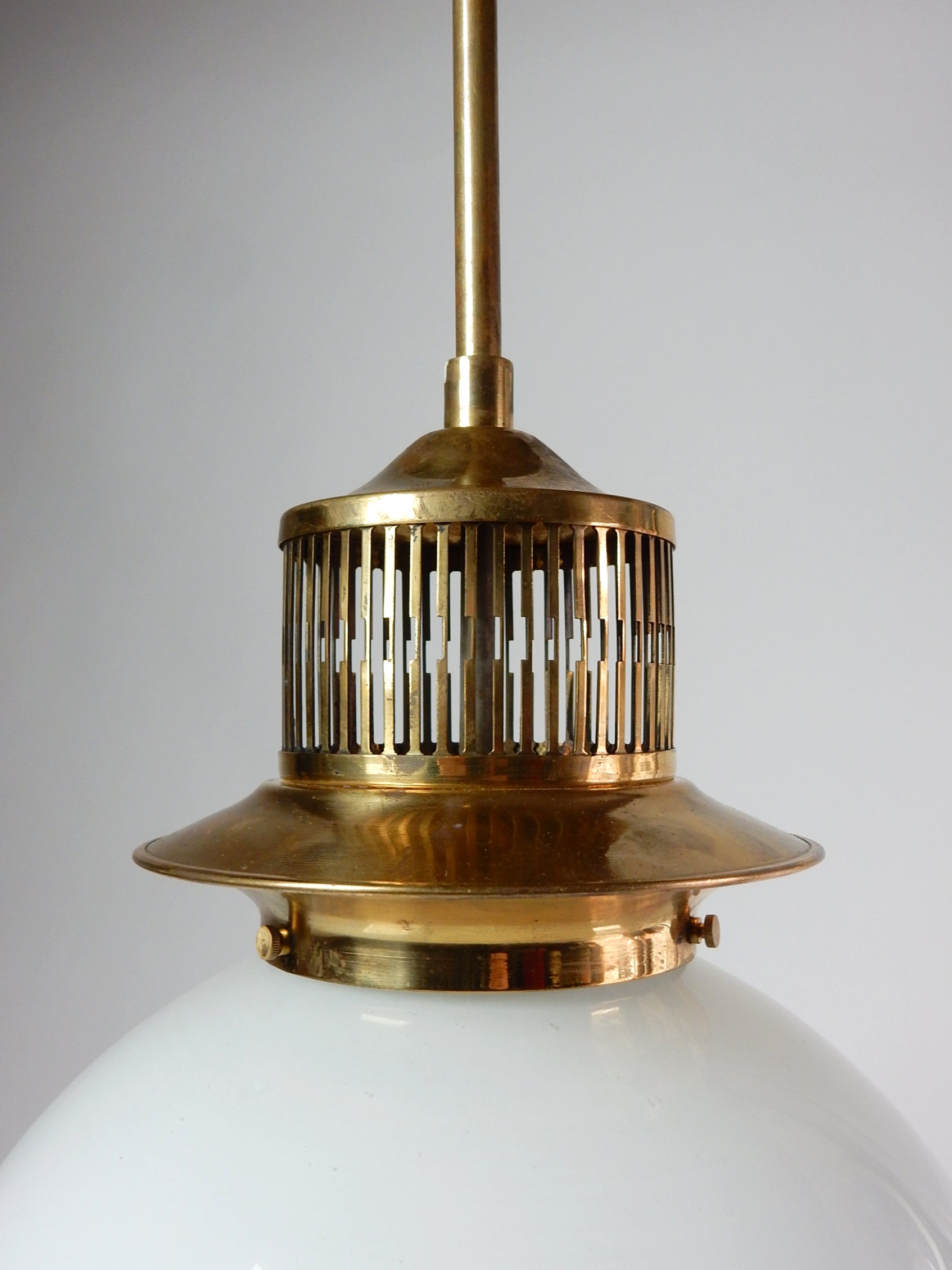 Jean Perzel Style Brass & Milk Glass Pendant Lamp In Good Condition For Sale In Las Vegas, NV