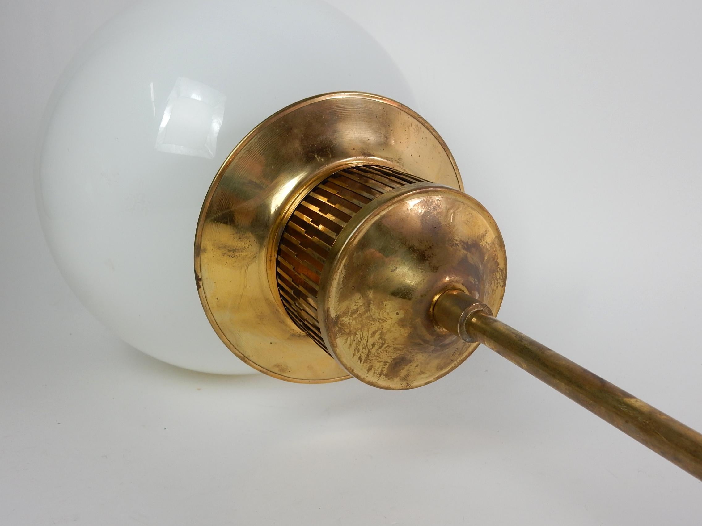 Jean Perzel Style Brass & Milk Glass Pendant Lamp For Sale 1