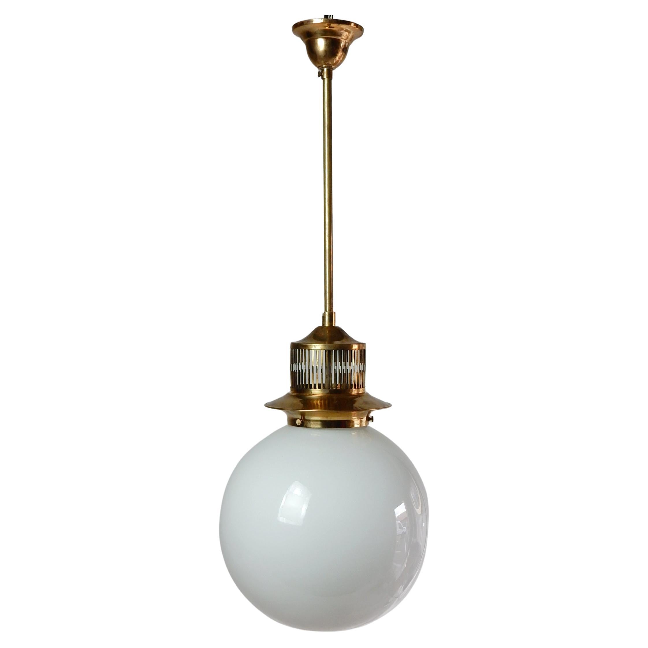 Jean Perzel Style Brass & Milk Glass Pendant Lamp For Sale 2