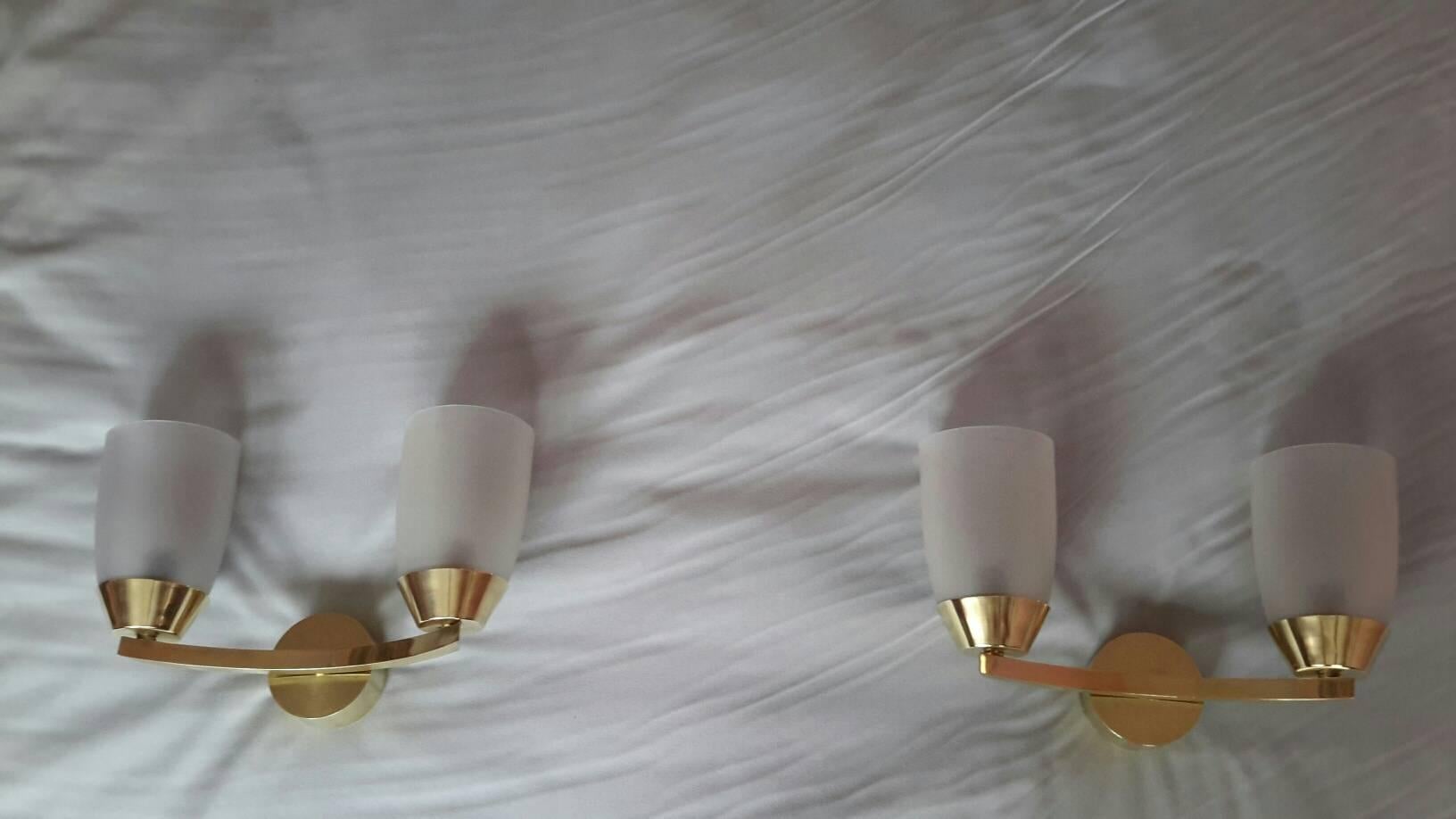 Jean Perzel Style Midcentury Brass Sconces, France, 1950s 4