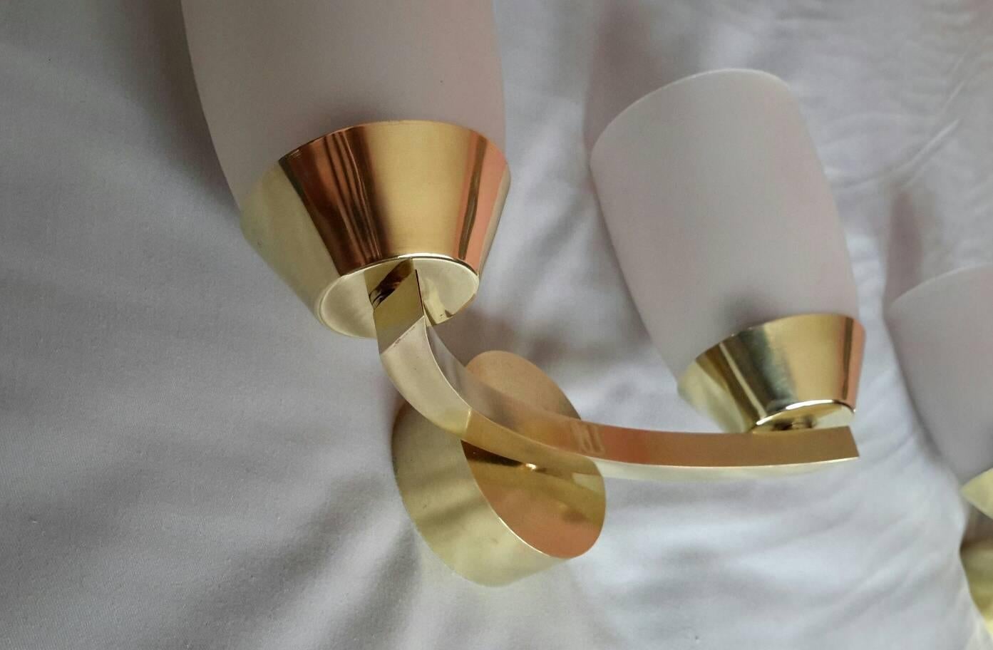 Jean Perzel Style Midcentury Brass Sconces, France, 1950s In Good Condition In Paris, FR