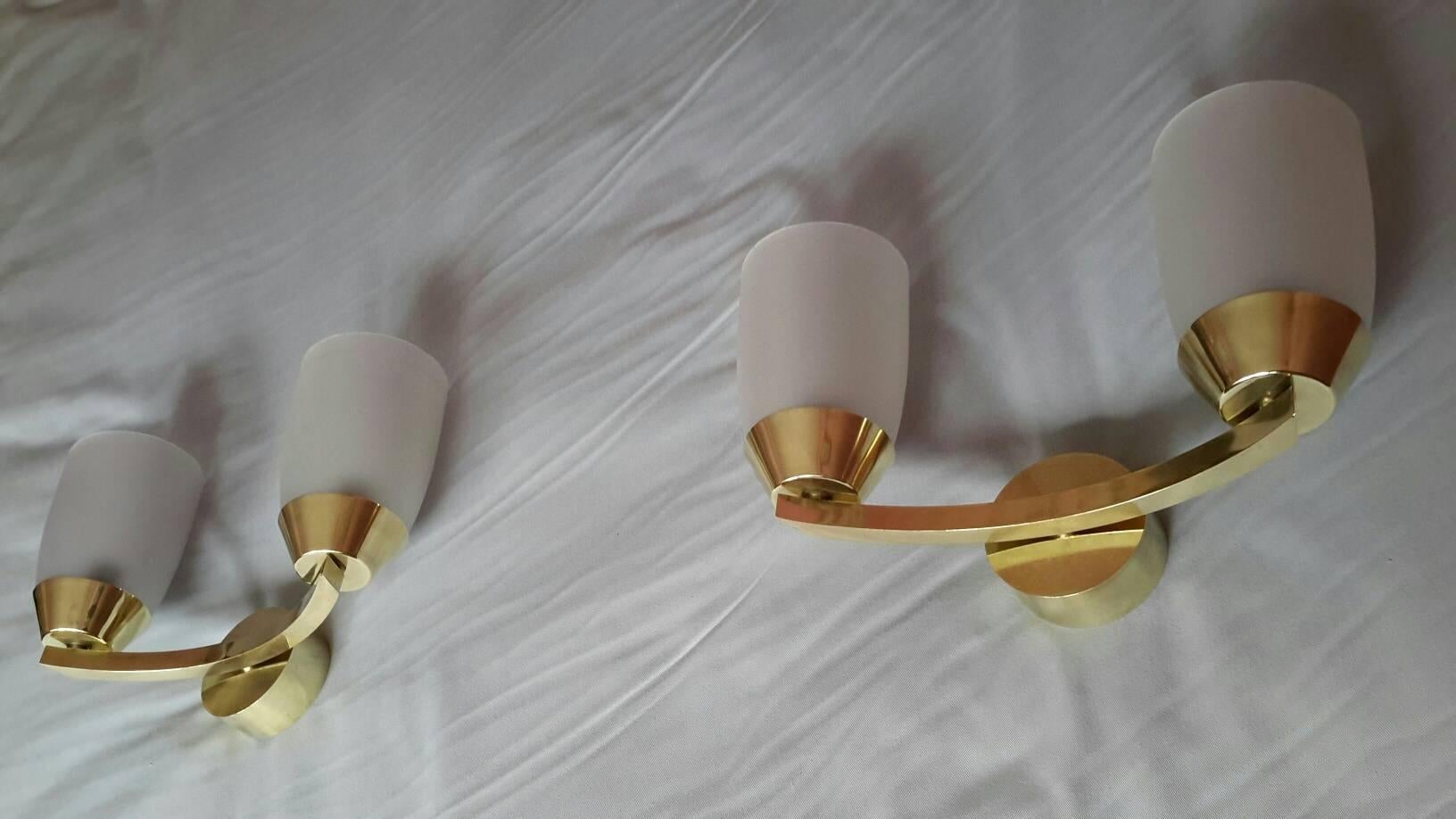 Jean Perzel Style Midcentury Brass Sconces, France, 1950s 1