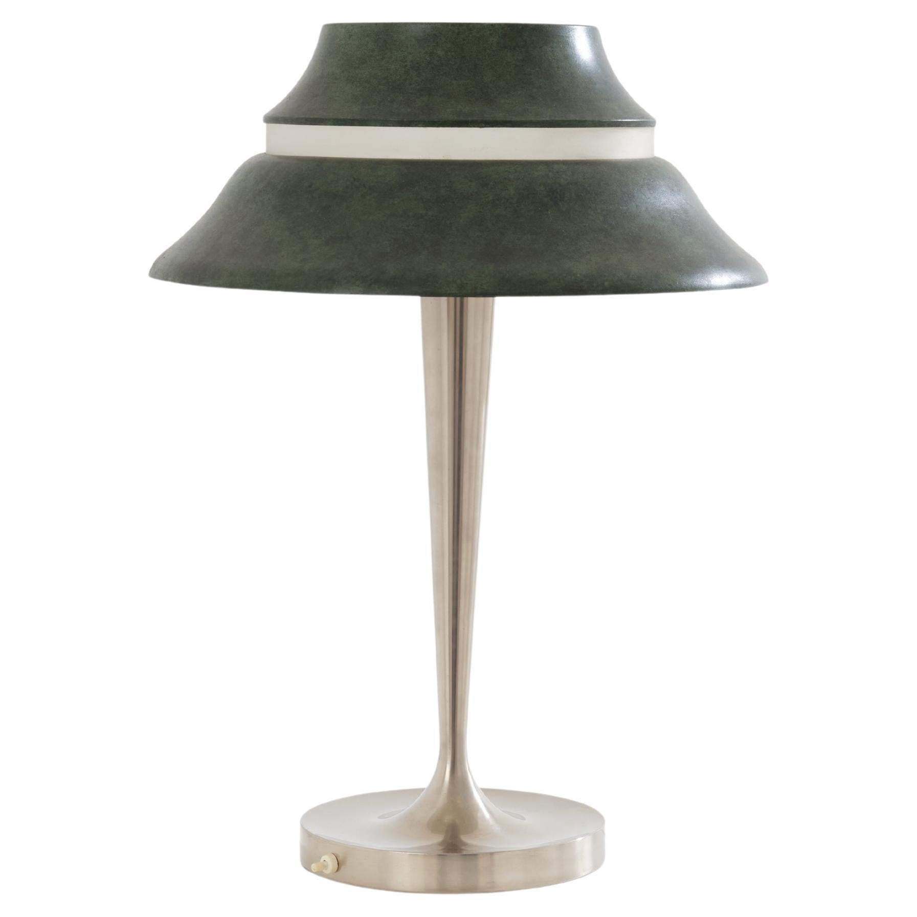 Jean Perzel table lamp nickel and patinated metal 1940s For Sale