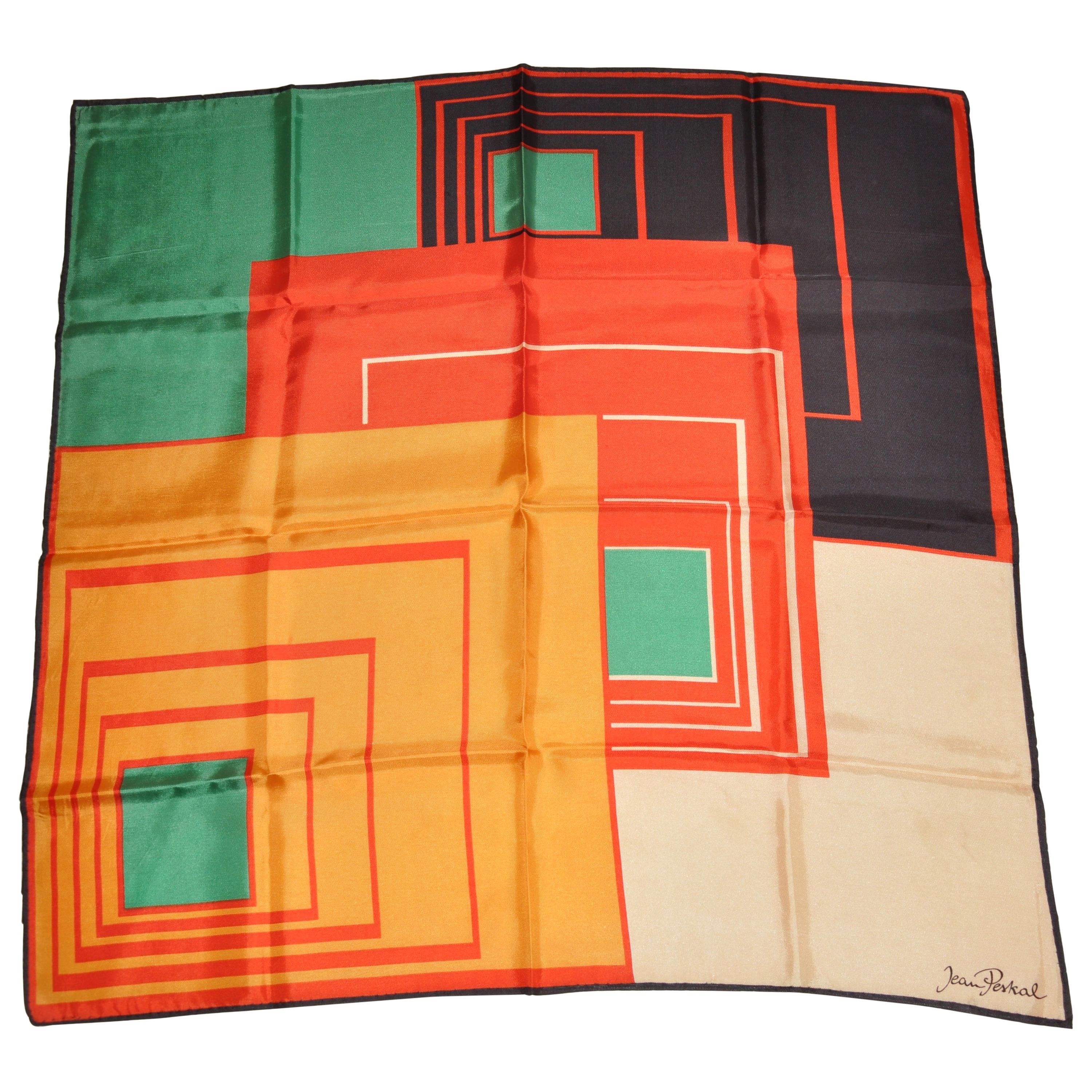 Jean Peskal Wonderful "Abstract Squares" MultiColor Silk Scarf