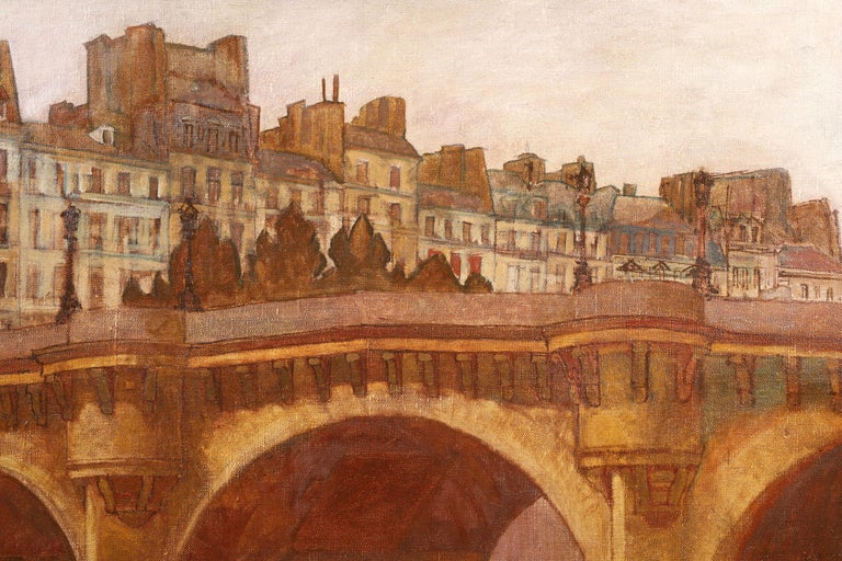 Paris - Pêcheurs sur la Seine - 20th Century Oil, Figures in Cityscape by Peske For Sale 4