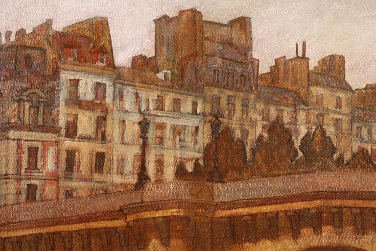 Paris - Pêcheurs sur la Seine - 20th Century Oil, Figures in Cityscape by Peske For Sale 5