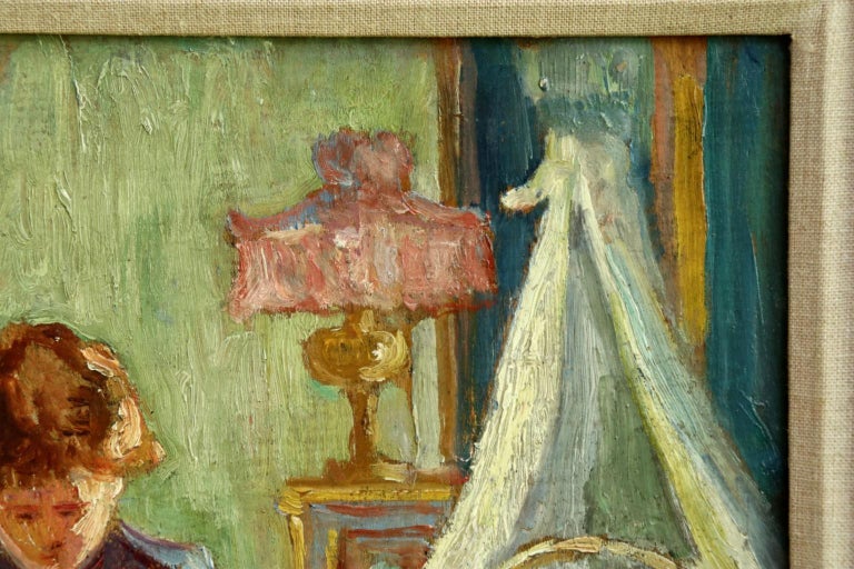 Repairing the Doll - Post Impressionist Oil, Figure in Interior by Jean Peske For Sale 6