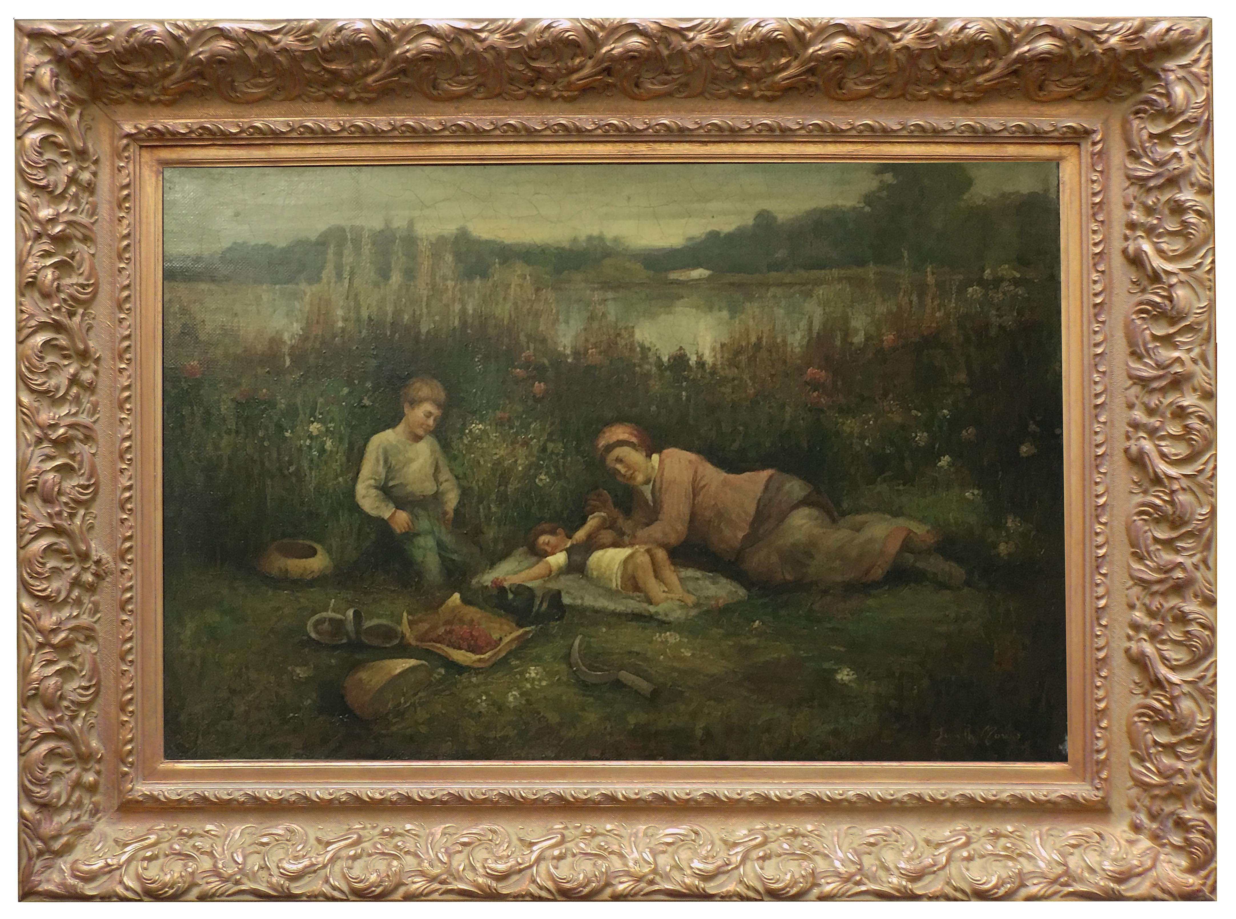 PETIT DEJEUNER SUR LA GAZETTE - Impressionniste  Peinture figurative italienne à l'huile sur toile