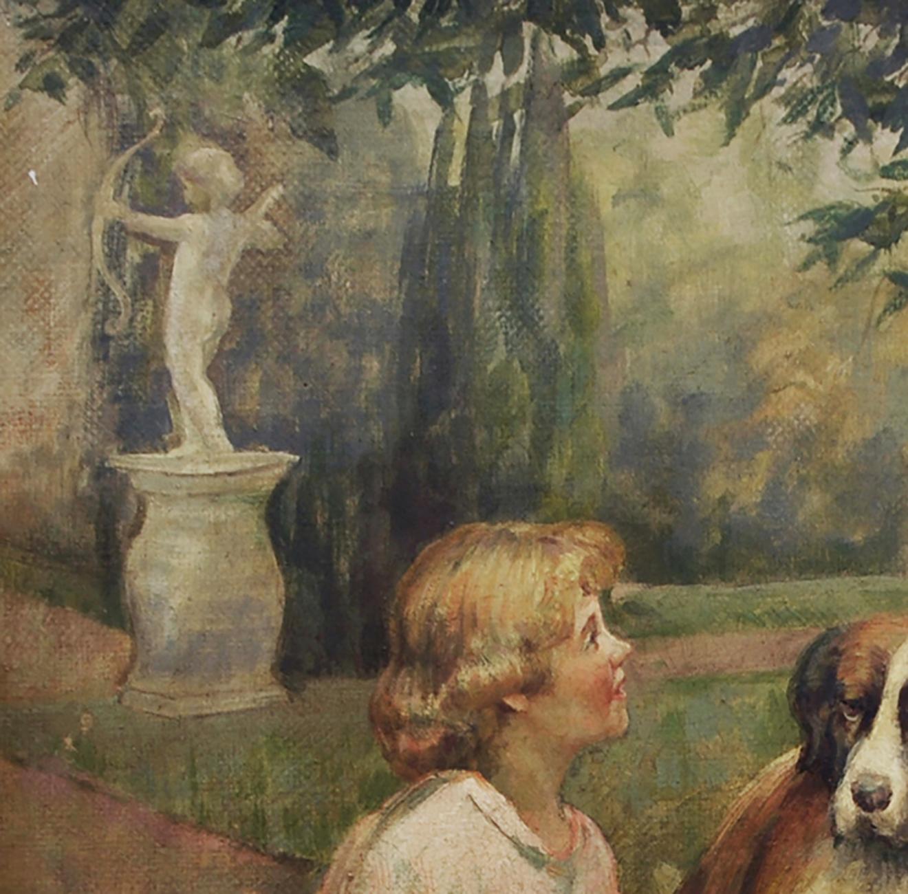 Children with dog  Jean Philipe Moreno Italia 2002  Oil on canvas mis. cm. 70x55 

Moreno is a traditional painter who observes and studies the great masters of the 18th century, together with his own personality he creates original works with