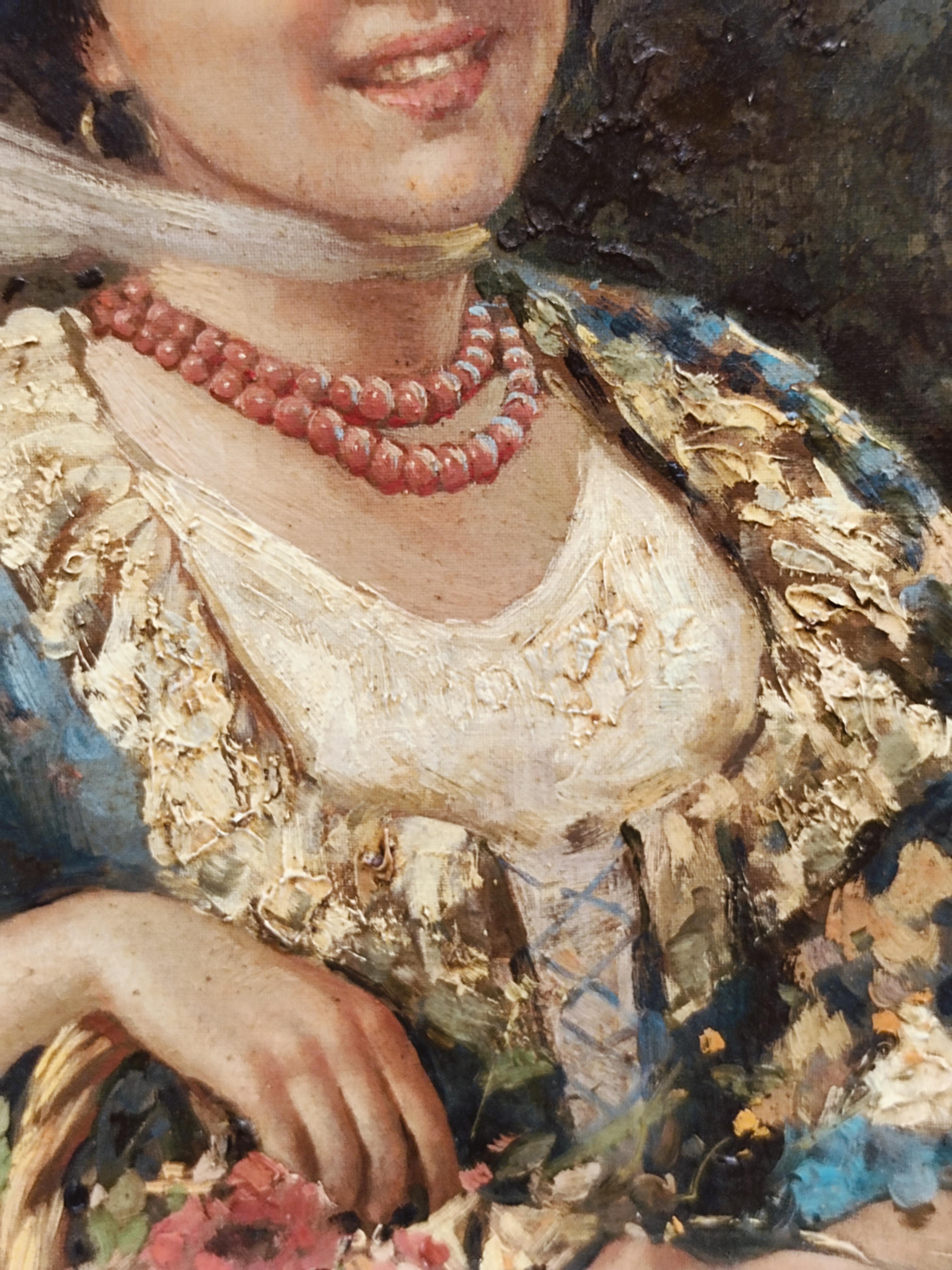 RETRATO DE PRIMAVERA- Impresionista de la Escuela Francesa - Pintura Italiana al Óleo sobre Lienzo en venta 3