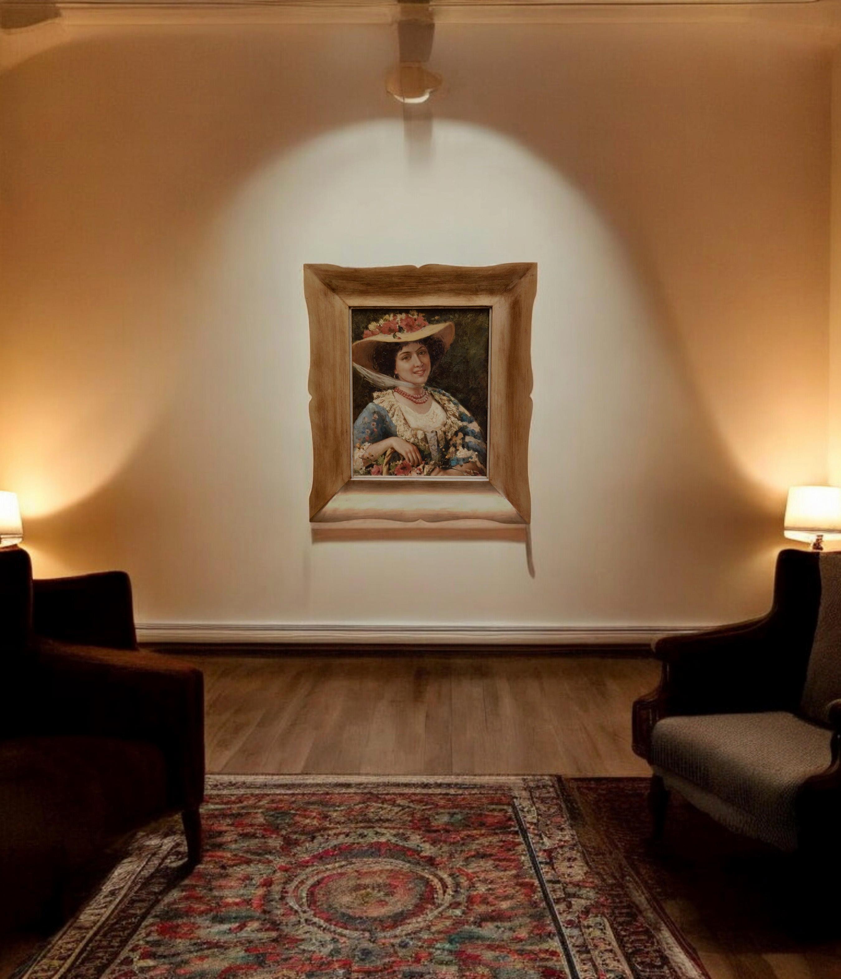 RETRATO DE PRIMAVERA- Impresionista de la Escuela Francesa - Pintura Italiana al Óleo sobre Lienzo en venta 7