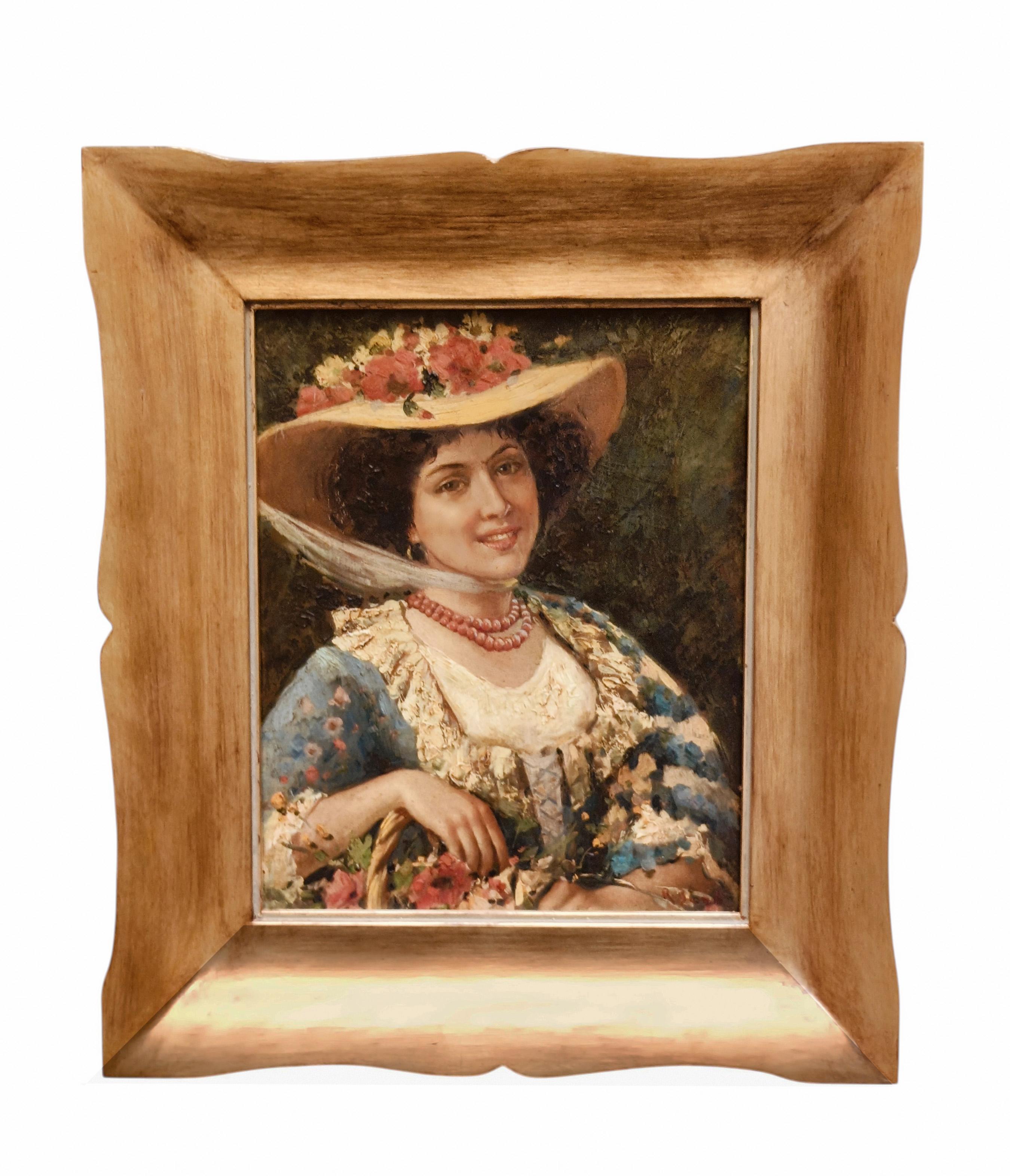 Portrait Painting de Jean Philipe Moreno - RETRATO DE PRIMAVERA- Impresionista de la Escuela Francesa - Pintura Italiana al Óleo sobre Lienzo