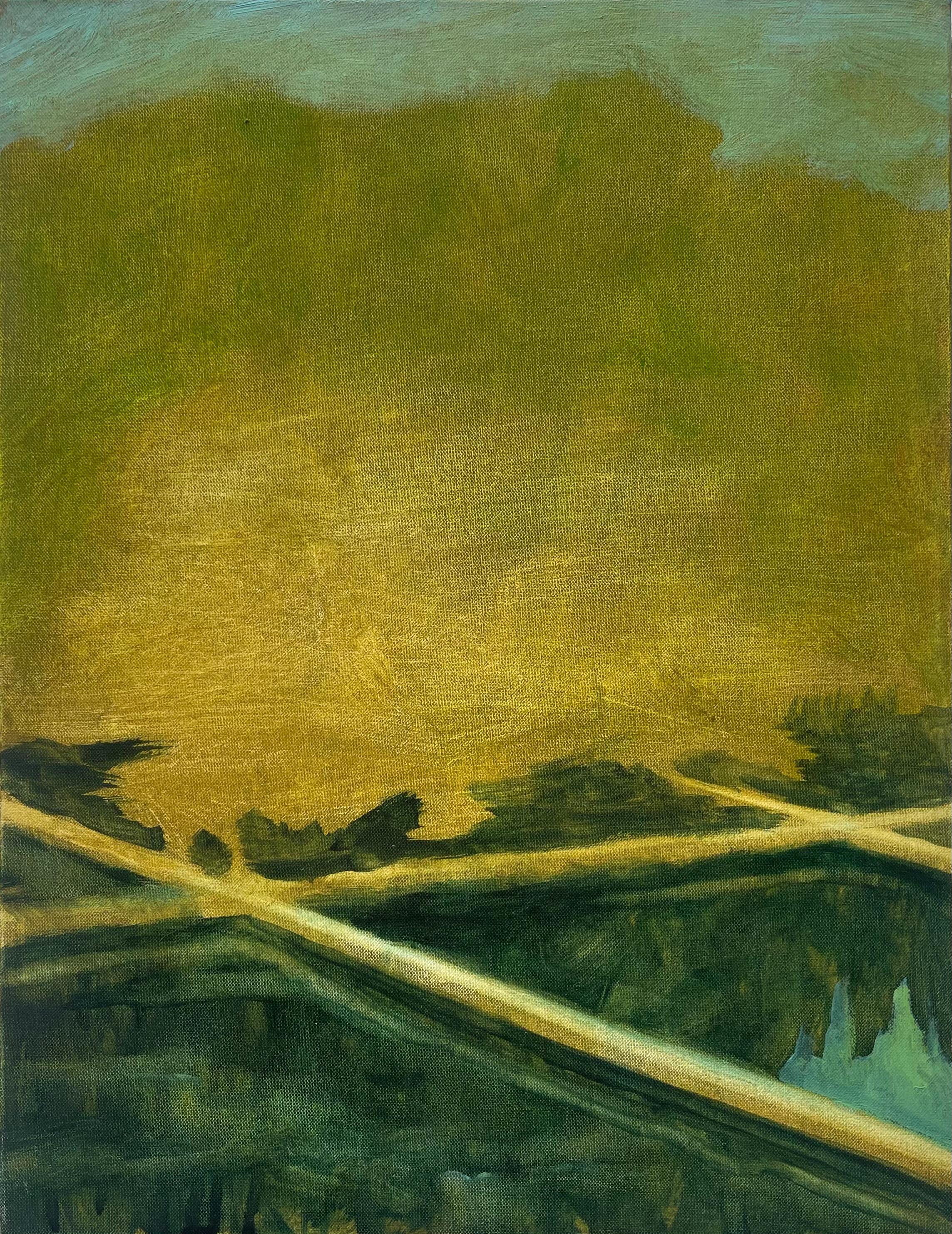 Una cautivadora pieza de paisaje intemporal plasmada en un pequeño y vibrante lienzo. Una obra sobre el tiempo, lo instantáneo y lo eterno, de la Serie 