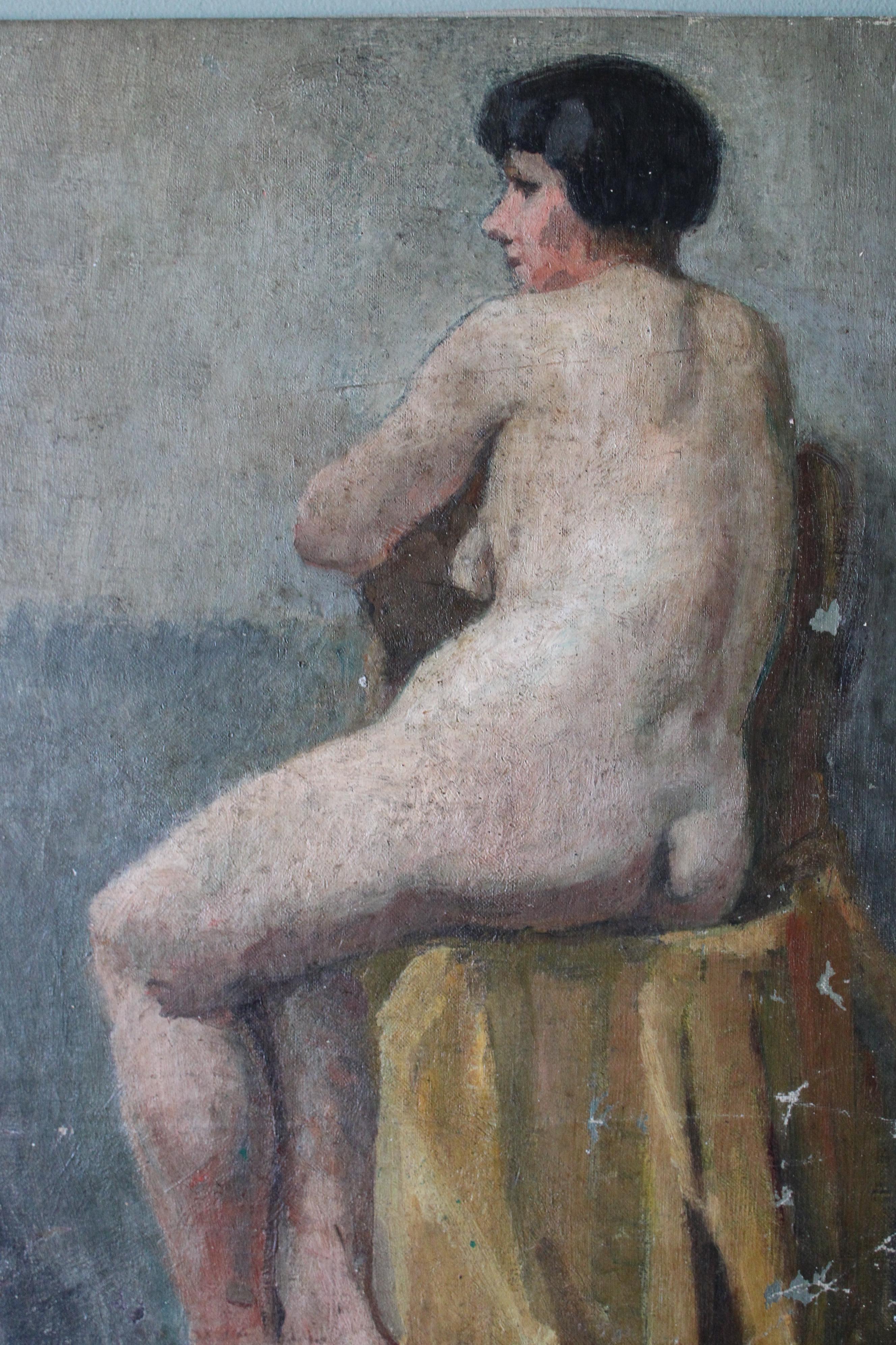 Antique peinture à l'huile d'un portrait de femme nue par Jean Philippe Gayral en vente 9