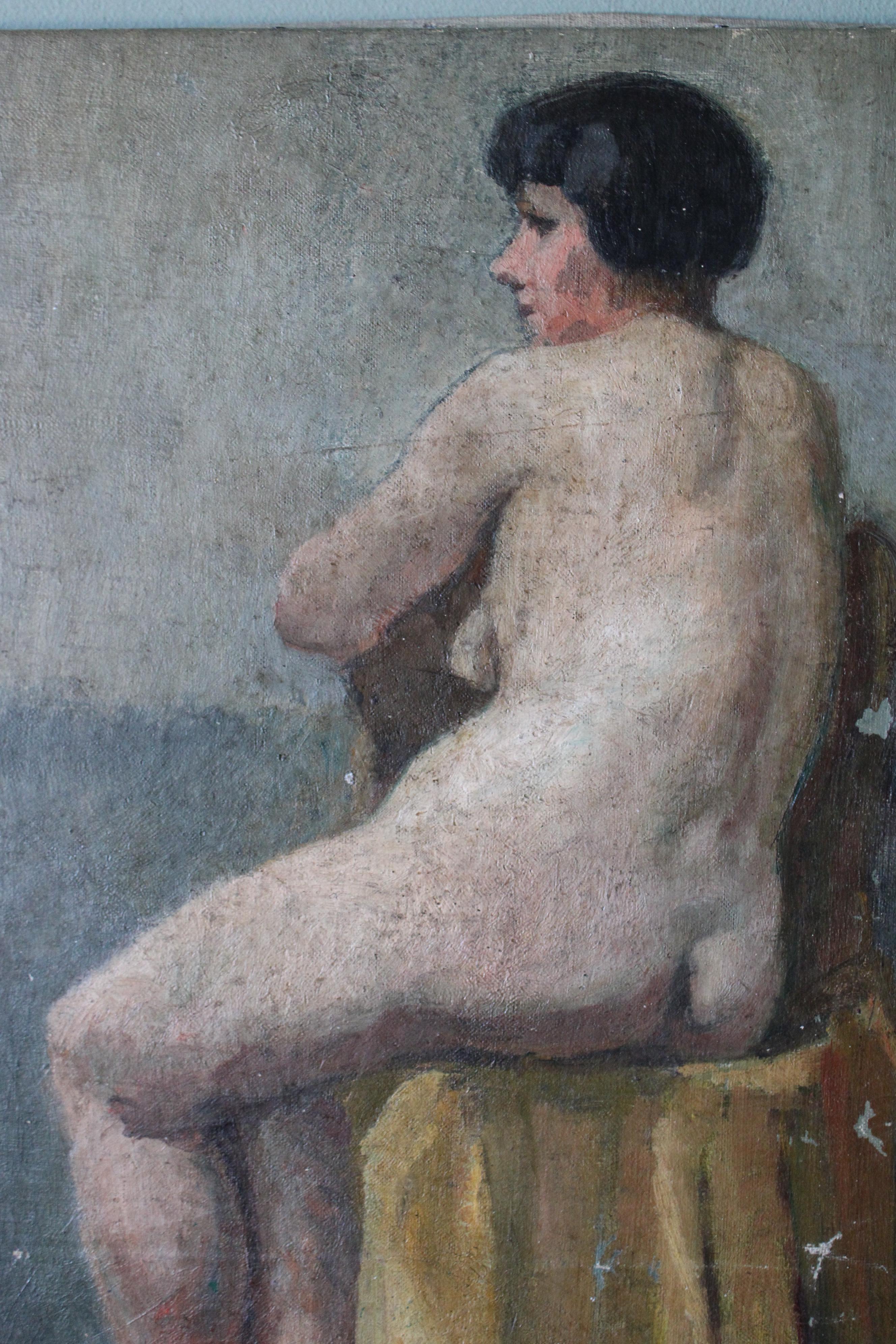Antique peinture à l'huile d'un portrait de femme nue par Jean Philippe Gayral en vente 2