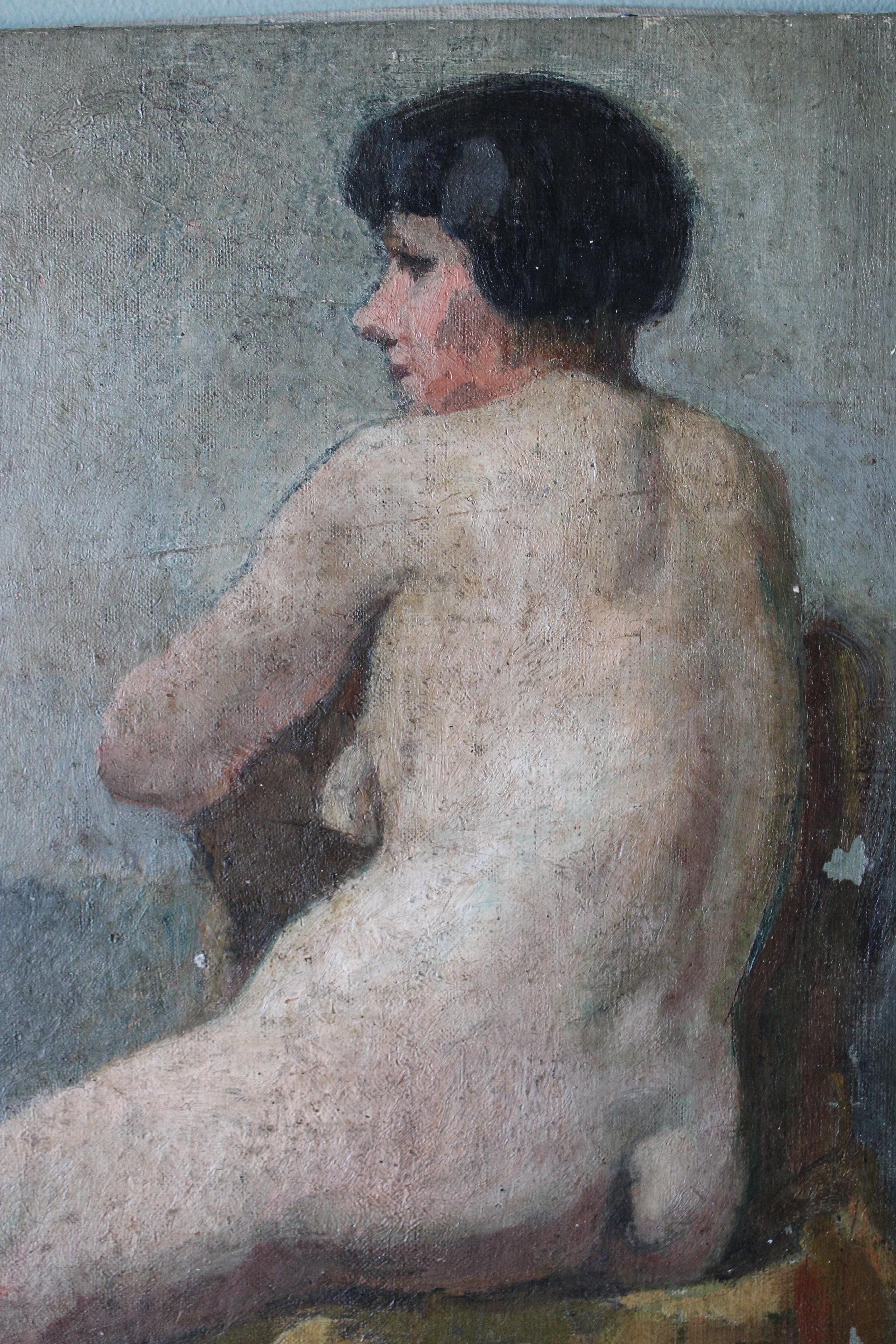 Antique peinture à l'huile d'un portrait de femme nue par Jean Philippe Gayral en vente 7