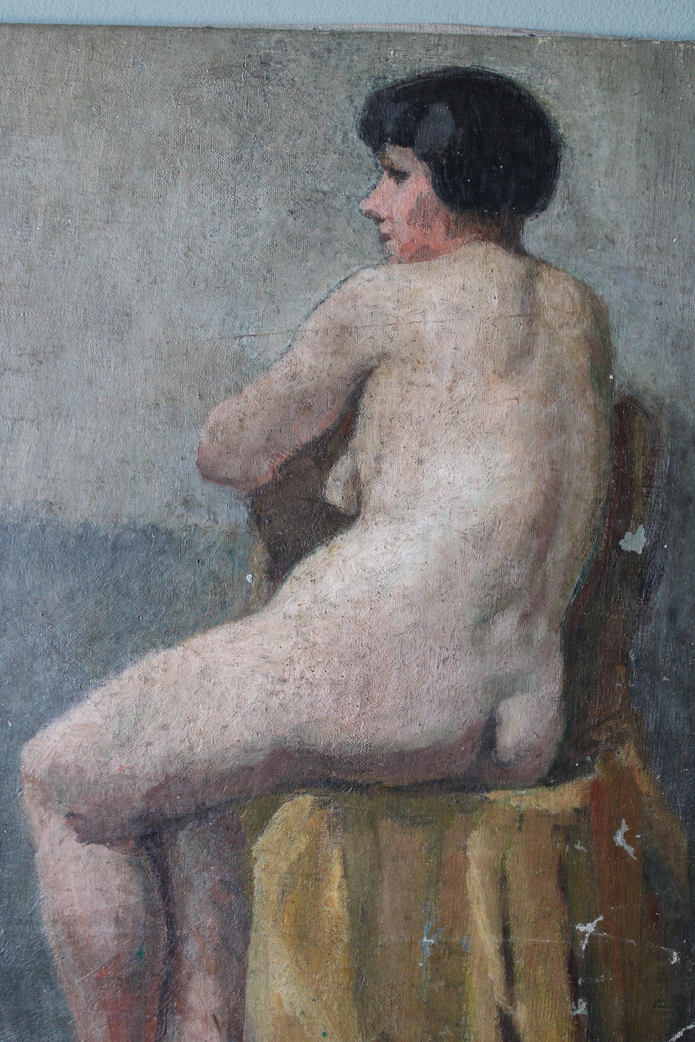 Antique peinture à l'huile d'un portrait de femme nue par Jean Philippe Gayral en vente 8