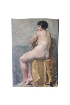 Antique peinture à l'huile d'un portrait de femme nue par Jean Philippe Gayral