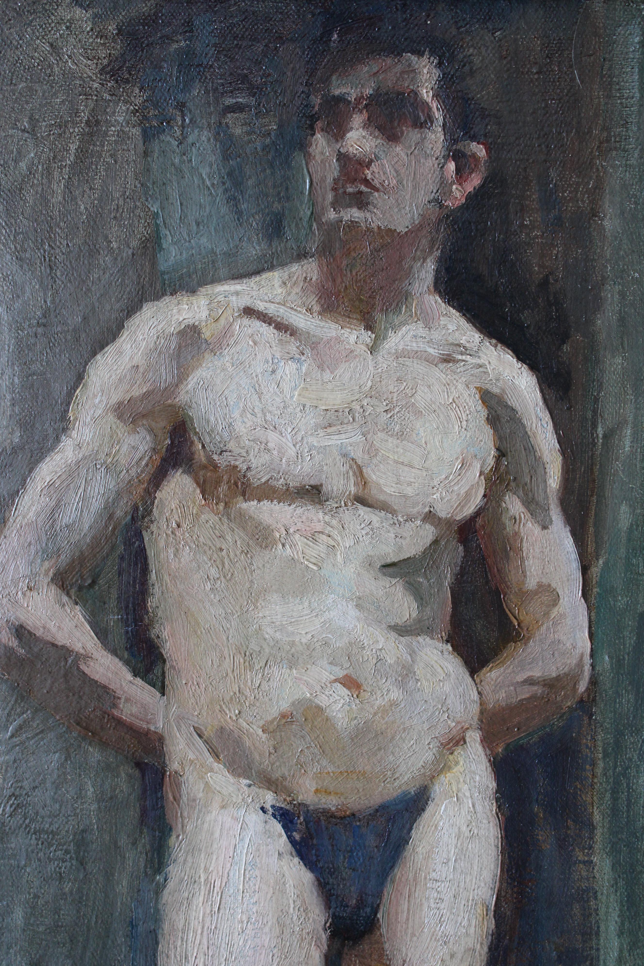 Antique French male nude man in thong oil painting by Jean Philippe Gayral For Sale 1
