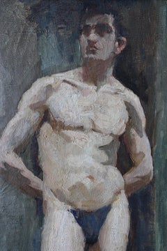 Antique French male nude man in thong oil painting by Jean Philippe Gayral