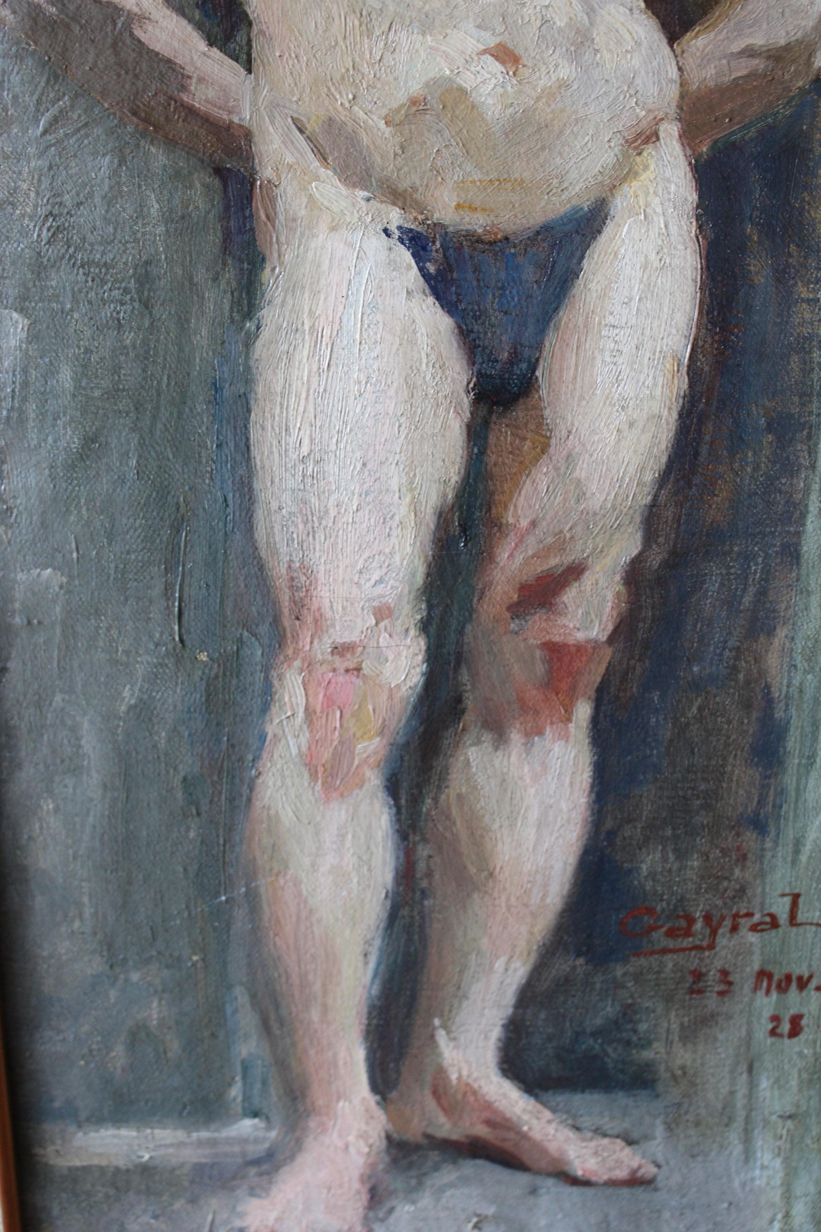 Antique French male nude man in thong oil painting by Jean Philippe Gayral For Sale 2
