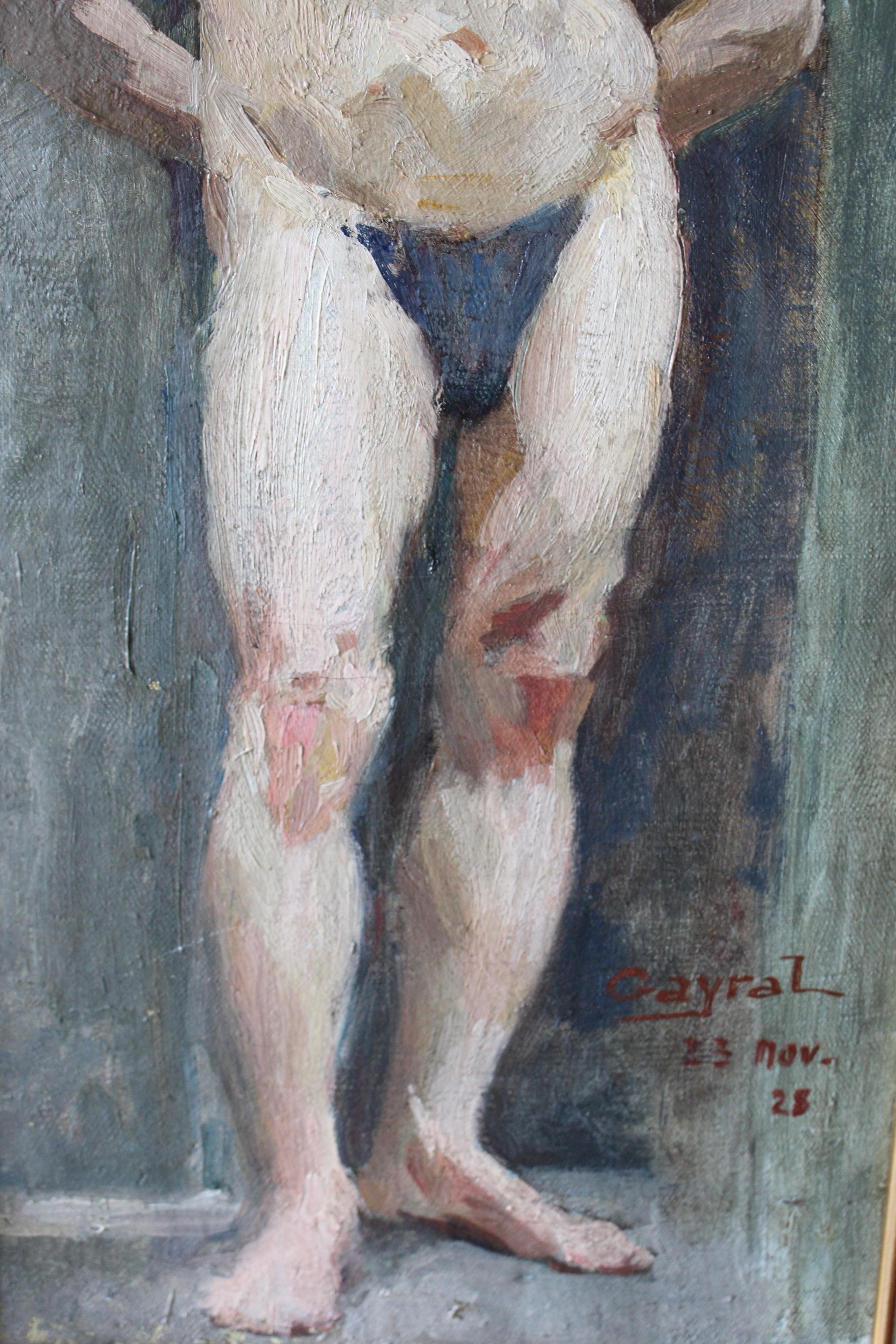 Antique French male nude man in thong oil painting by Jean Philippe Gayral For Sale 5