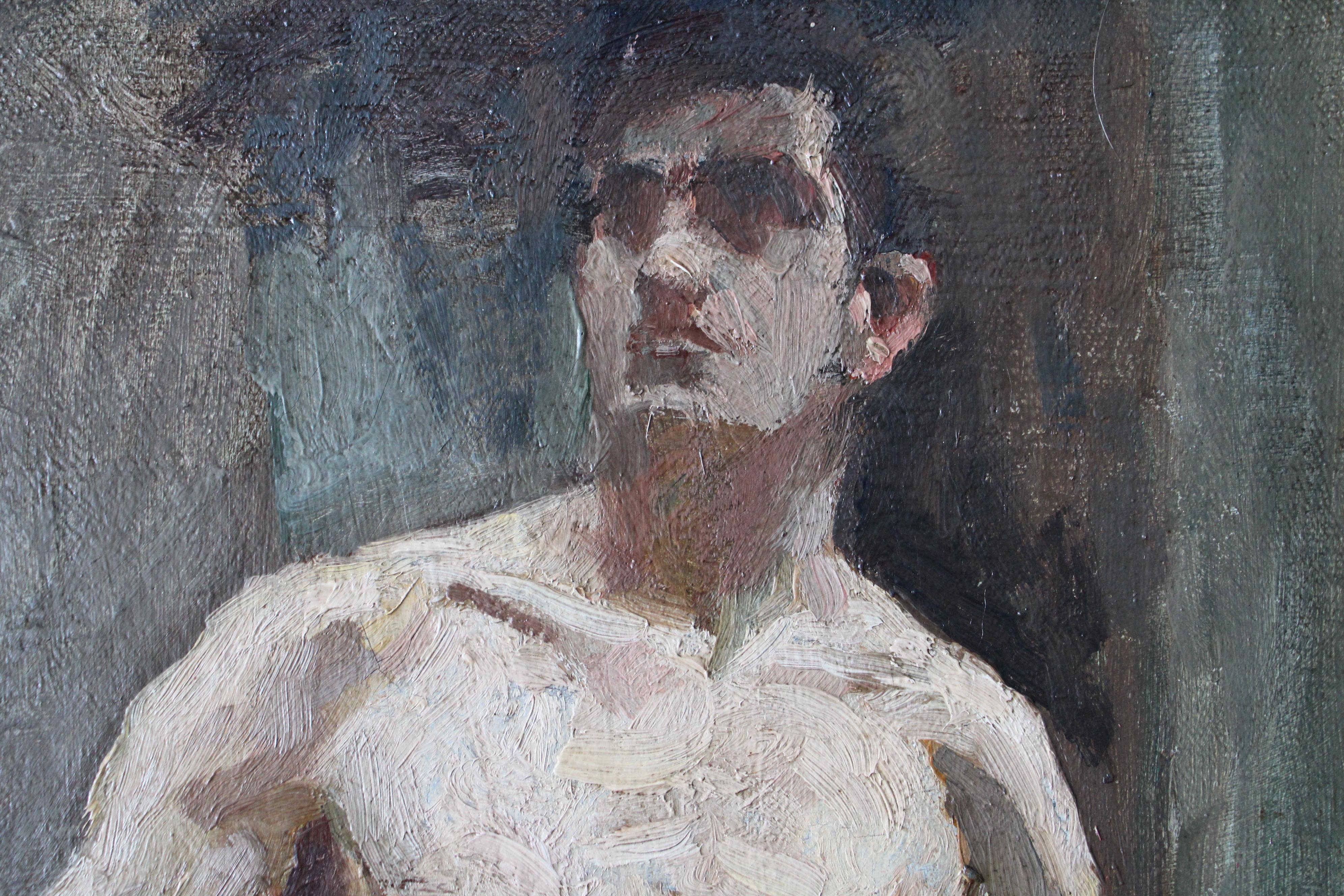 Antique French male nude man in thong oil painting by Jean Philippe Gayral For Sale 6