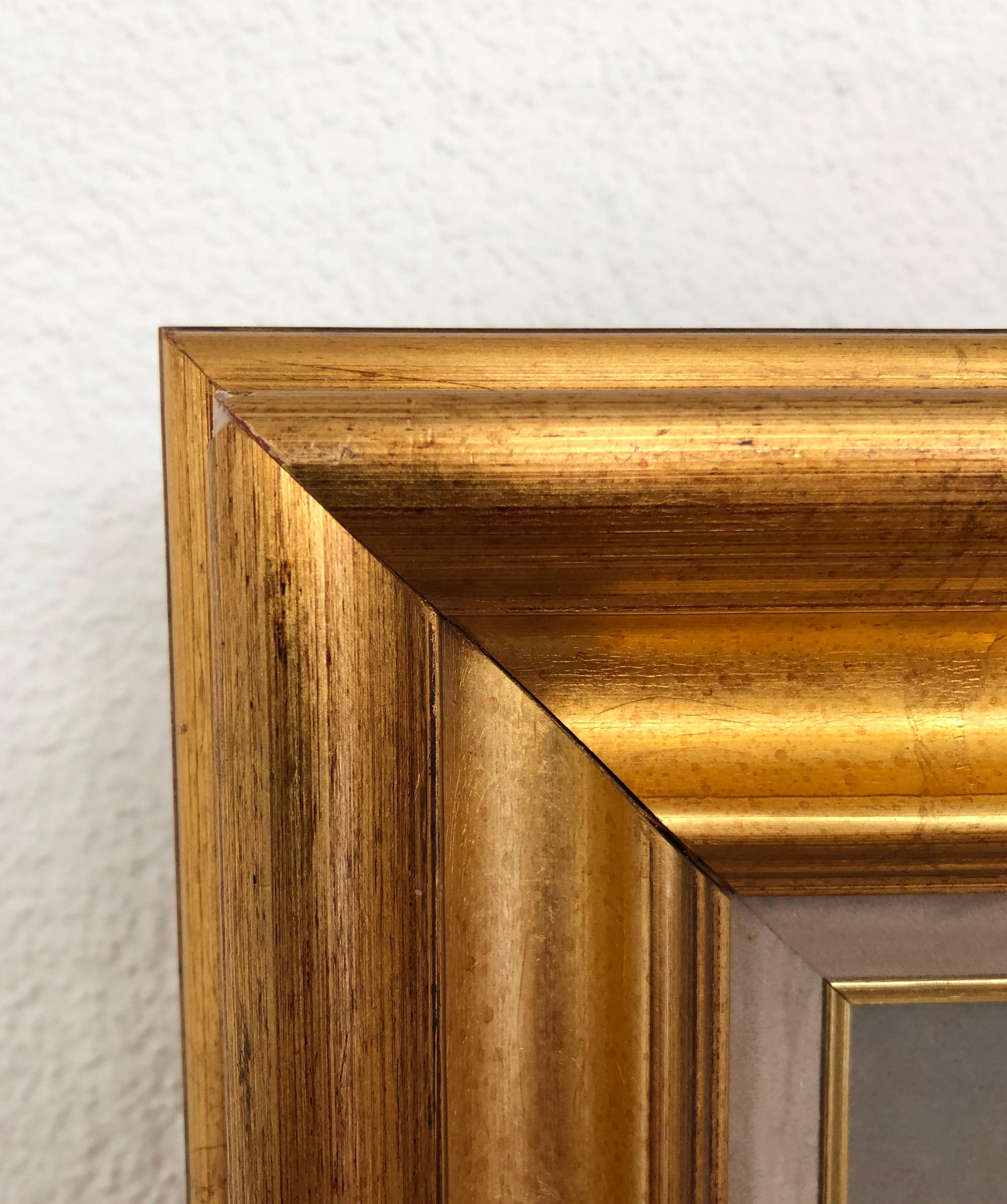 Artwork on cardboard
Golden wooden frame
36.2 x 47.7 x 5 cm