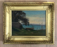 Mid-19th Century Framed Oil Painting on Cardboard by Belotte, Geneva