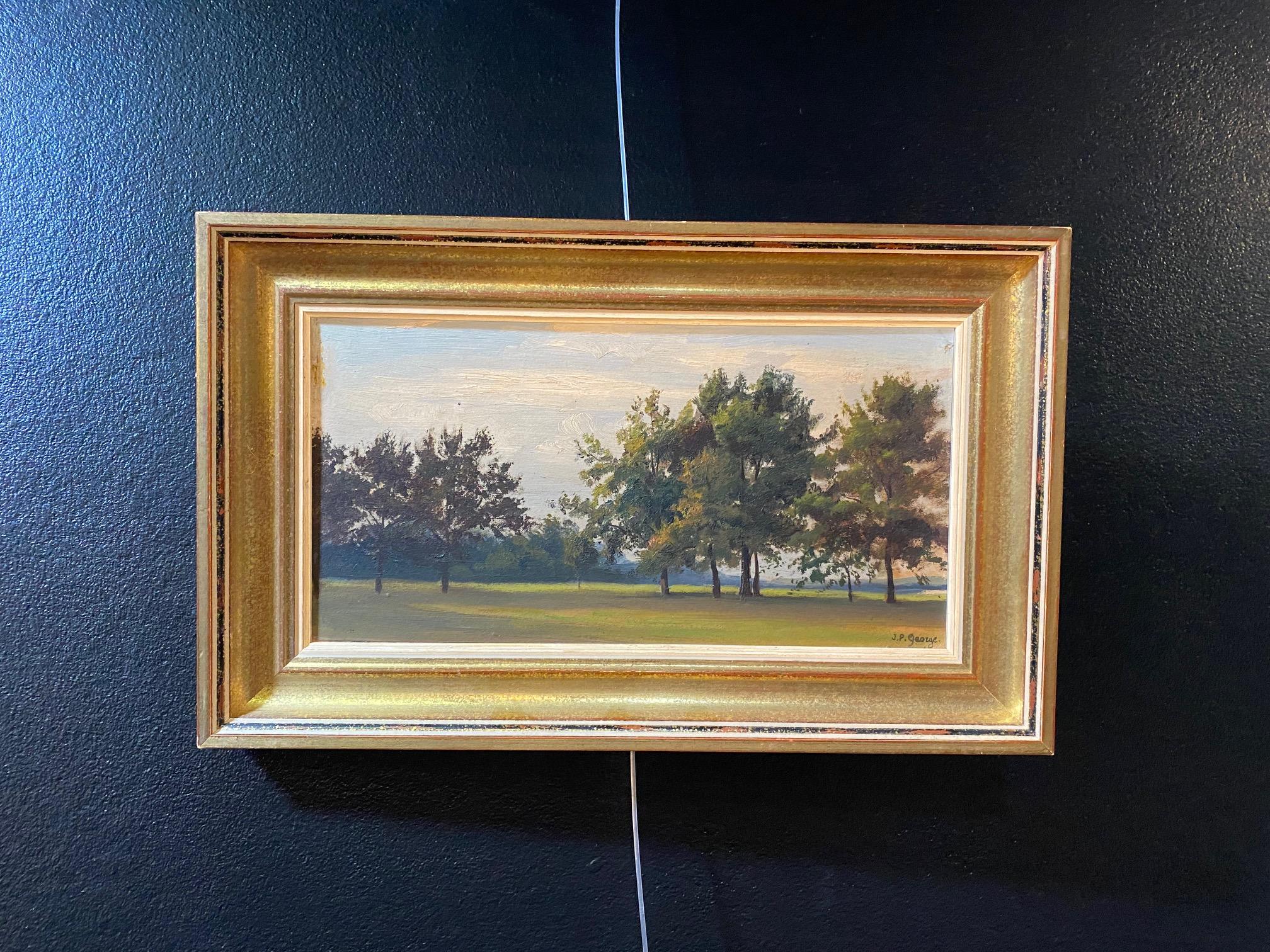 „Countryside“ von J-P George - Öl auf Karton 16x31 cm (Braun), Landscape Painting, von Jean-Philippe George Julliard